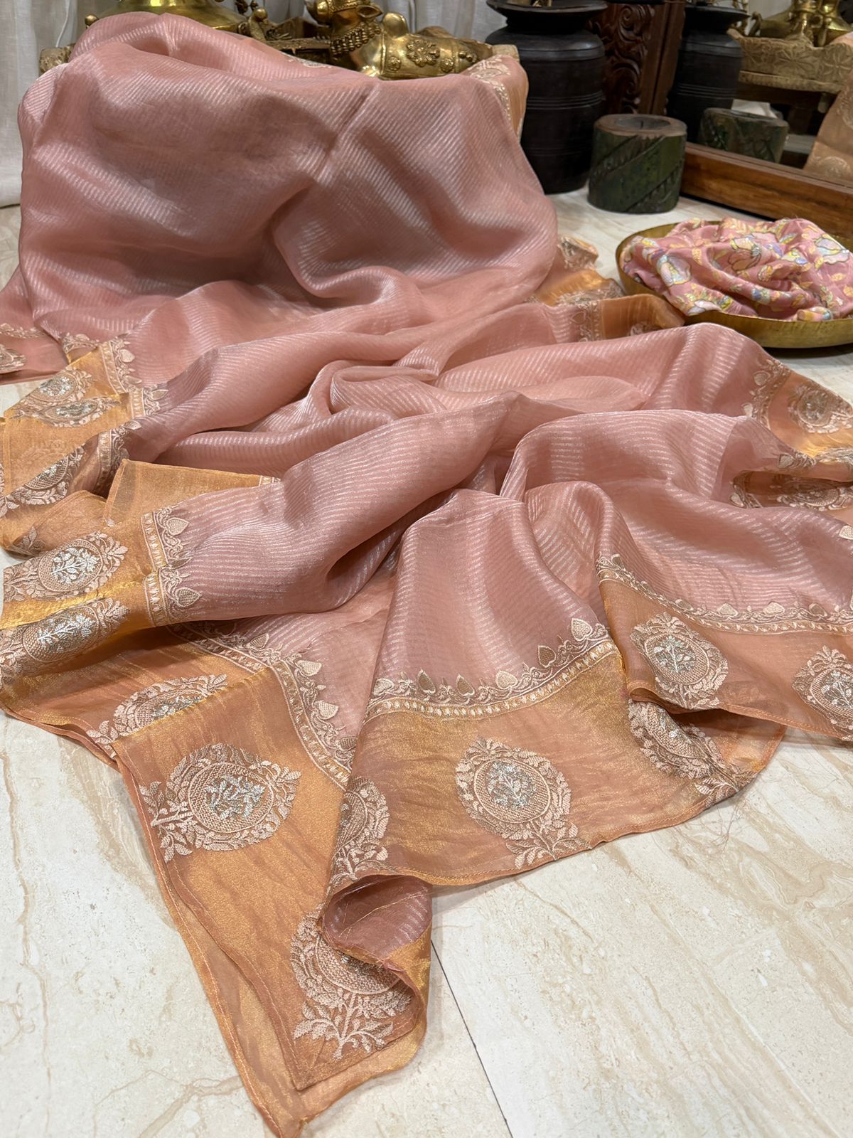 Pure Banarasi Soft Tissue Silk Saree With Embroidery Border Butta