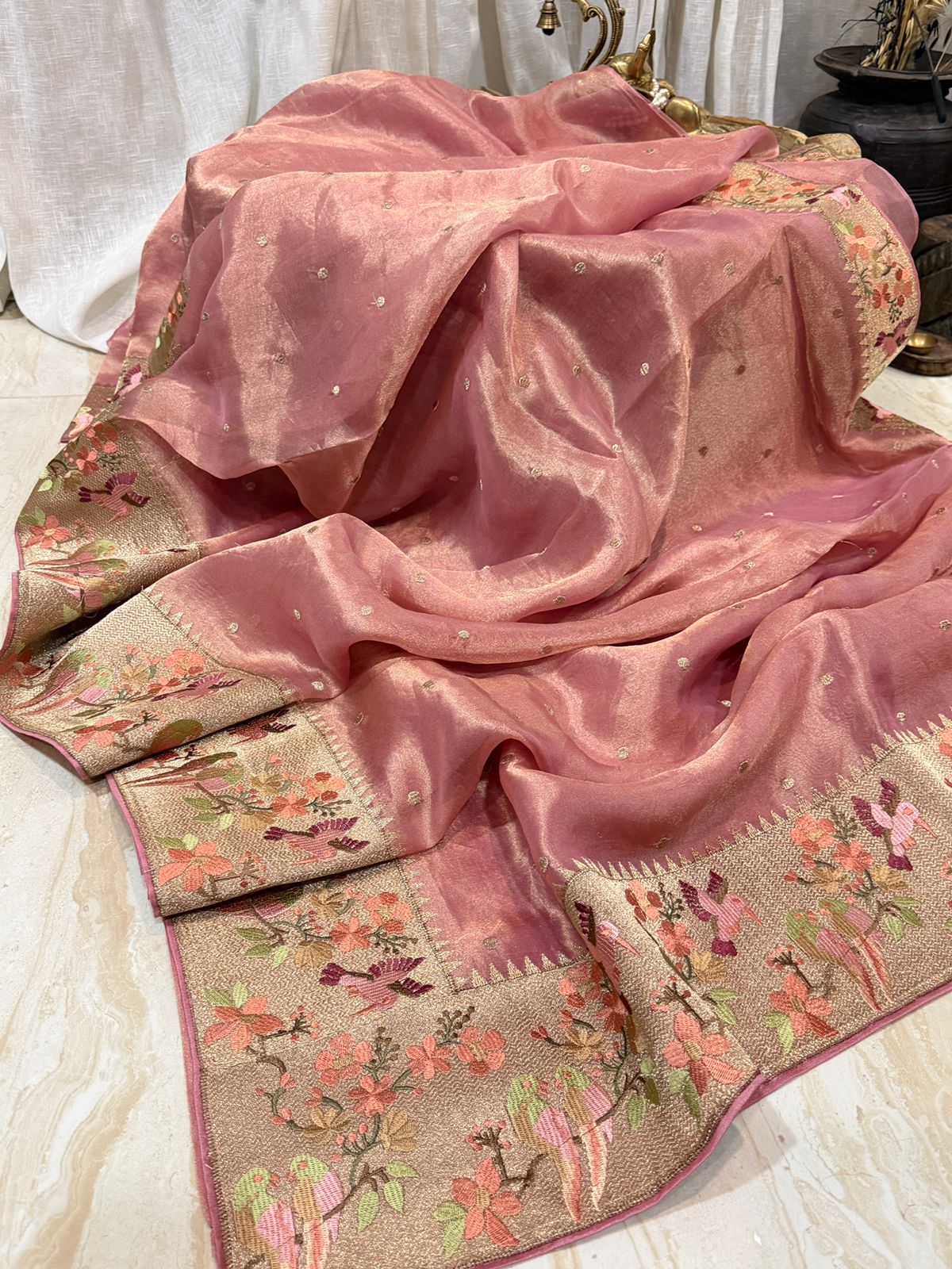 Premium Soft Tissue Silk Saree With Paithani Embroidery Border