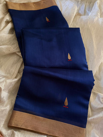 Chanderi Silk Cotton Handloom Saree with Zari Border & Meenakari Buta