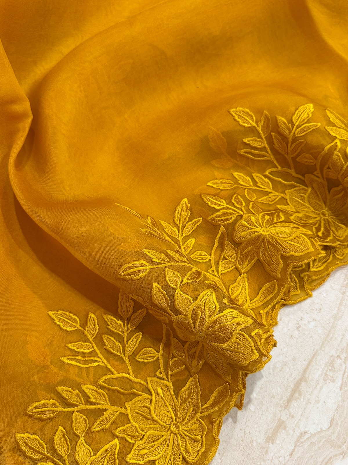 Organza Silk Saree With Embroidery Alfi Cutwork Scallop Border