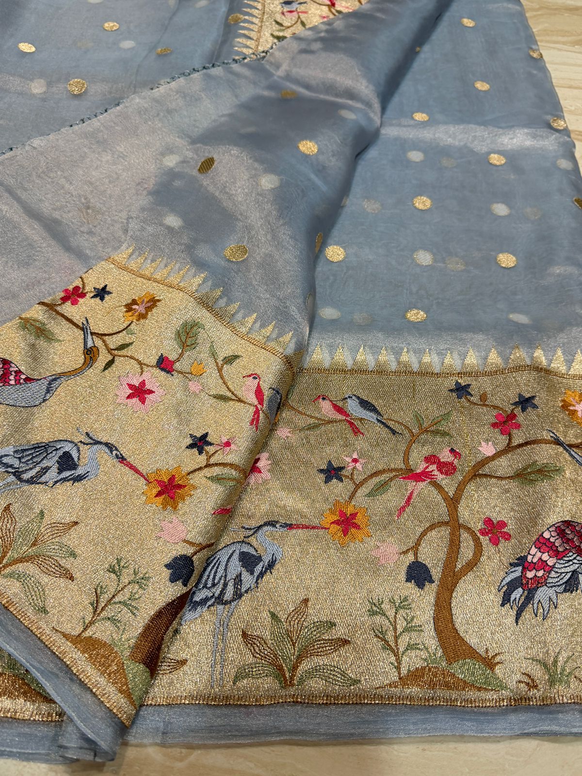 Banarasi Soft Tissue Silk Saree With Paithani Embroidery Border