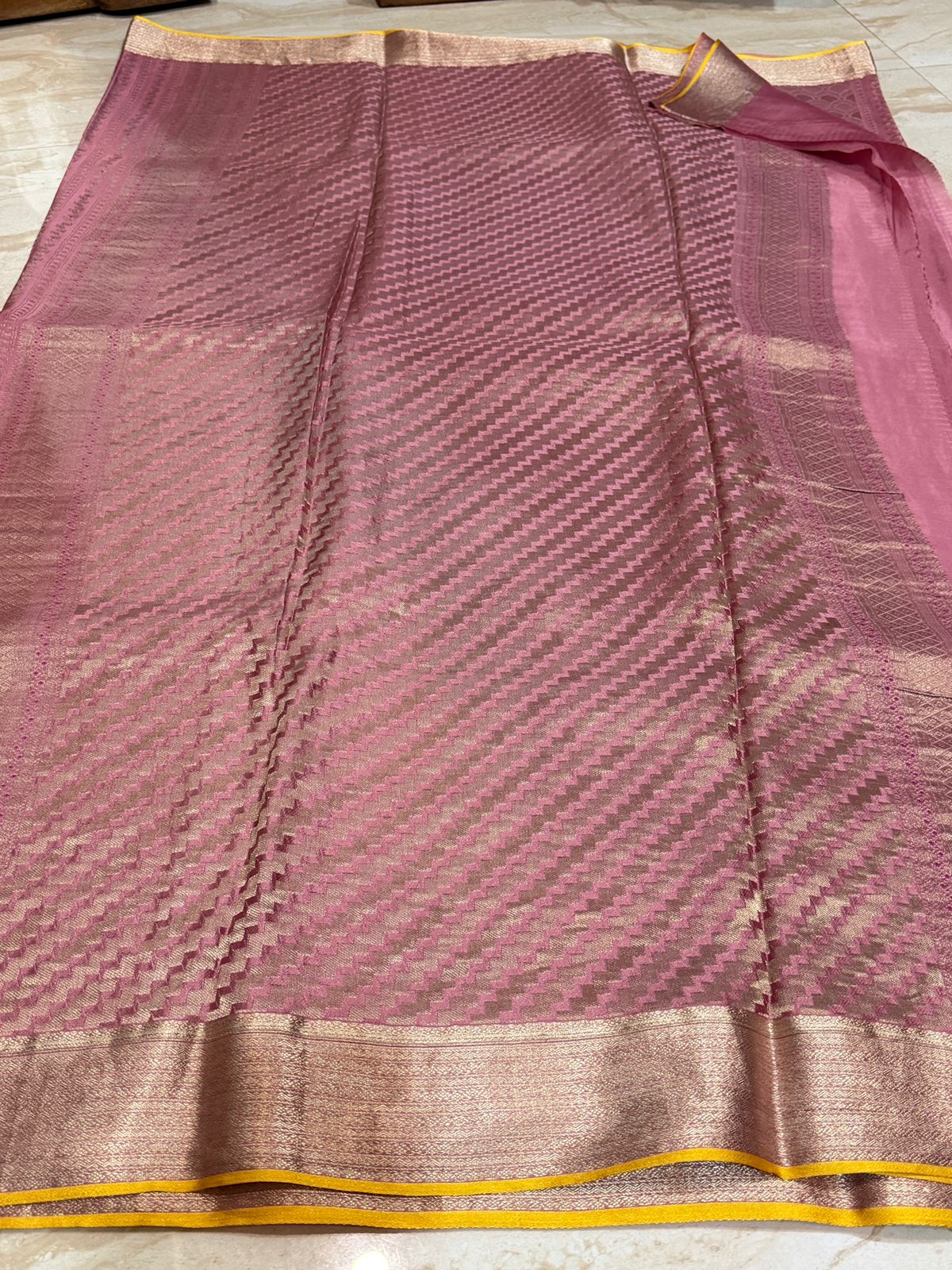 Pure Mysore Brocade Crepe Silk Saree With Meenakari Weave