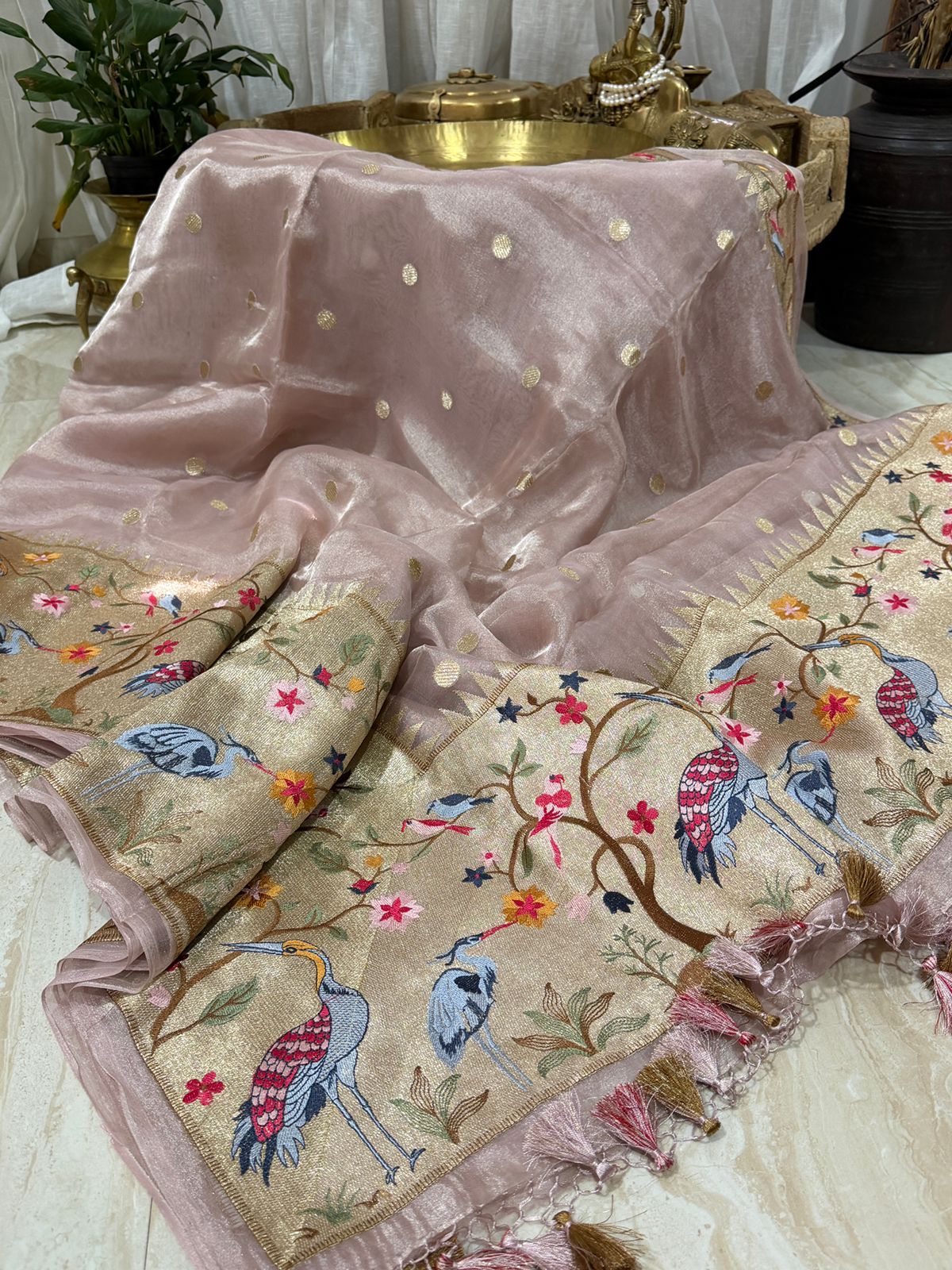 Banarasi Soft Tissue Silk Saree With Paithani Embroidery Border