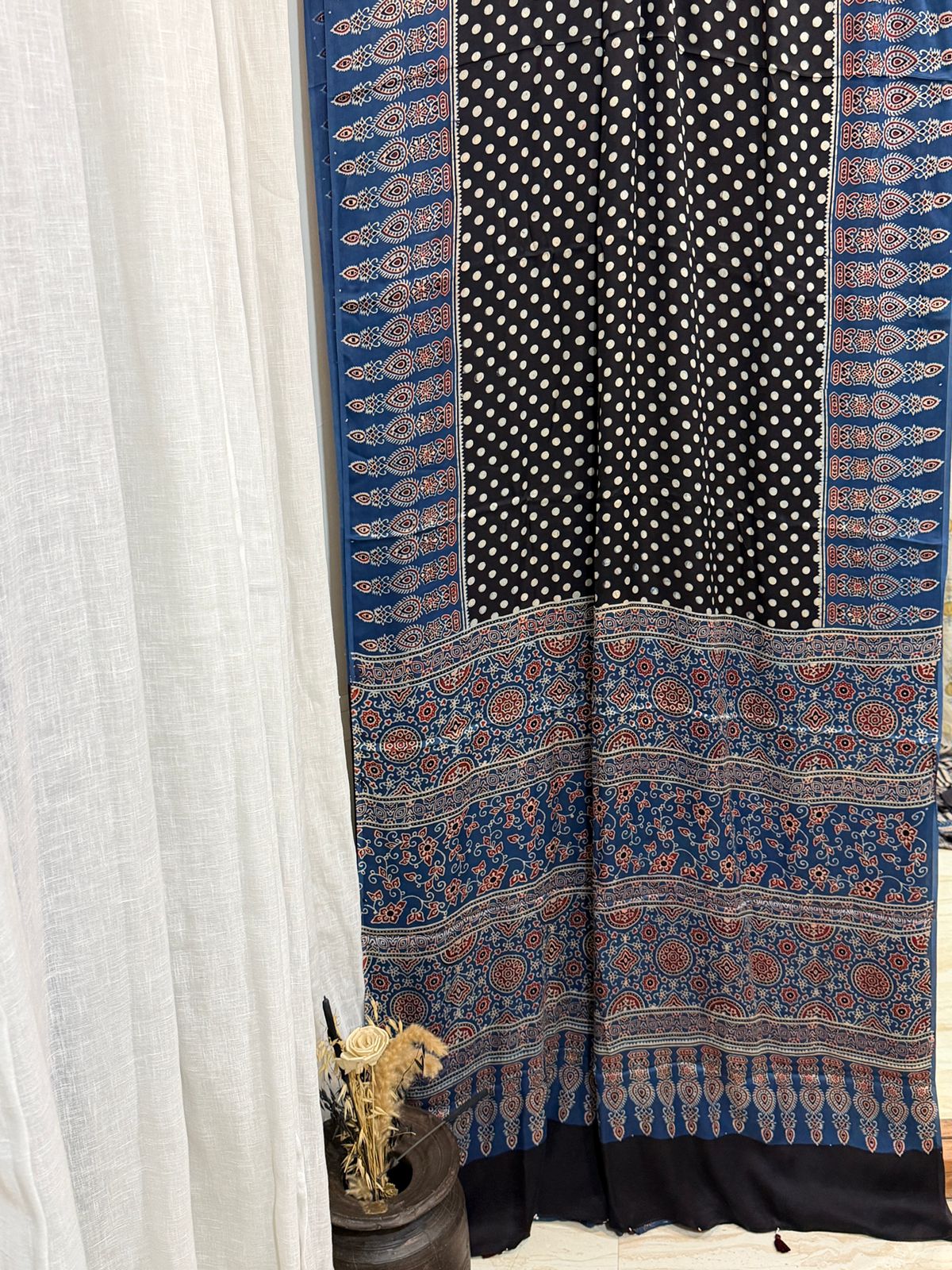 Pure Modal Silk Saree Hand Block Ajrakh Print