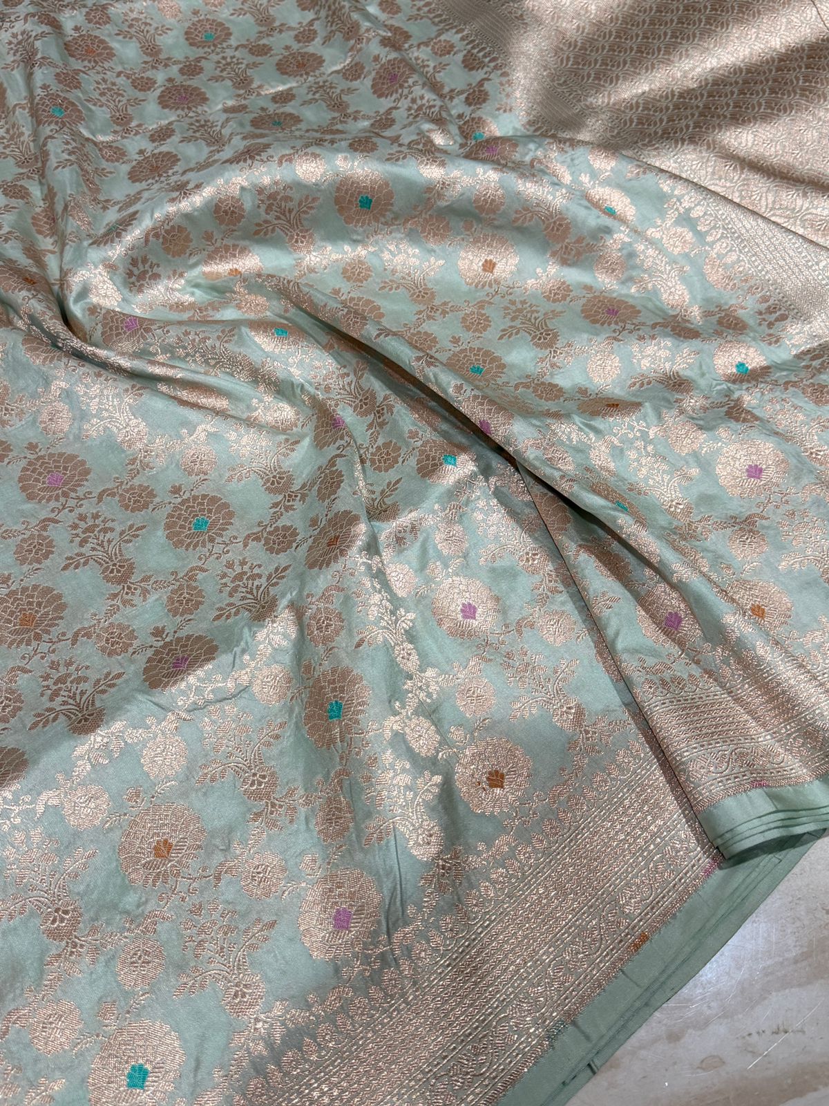 Pure Handloom Katan Banarasi Meenakari Weave