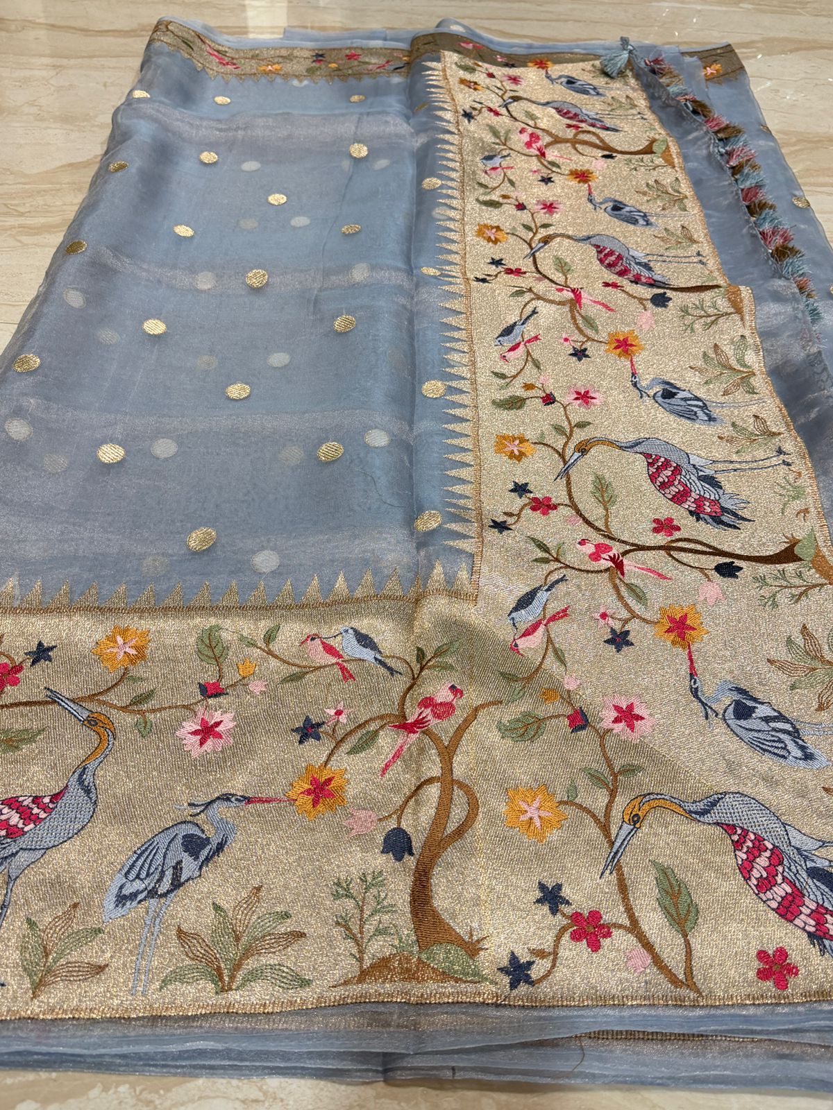 Banarasi Soft Tissue Silk Saree With Paithani Embroidery Border