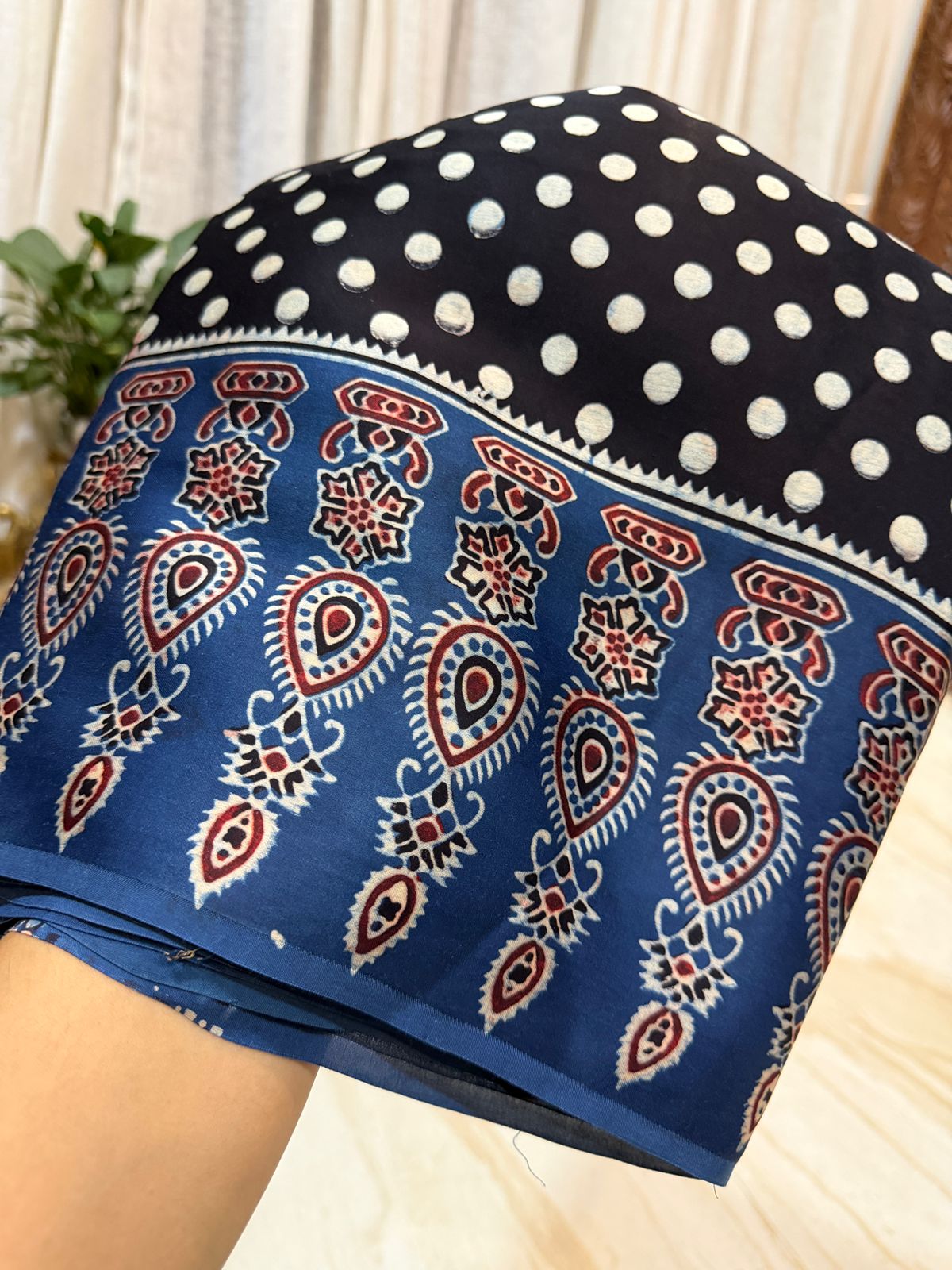 Pure Modal Silk Saree Hand Block Ajrakh Print
