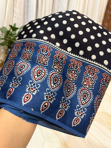 Pure Modal Silk Saree Hand Block Ajrakh Print