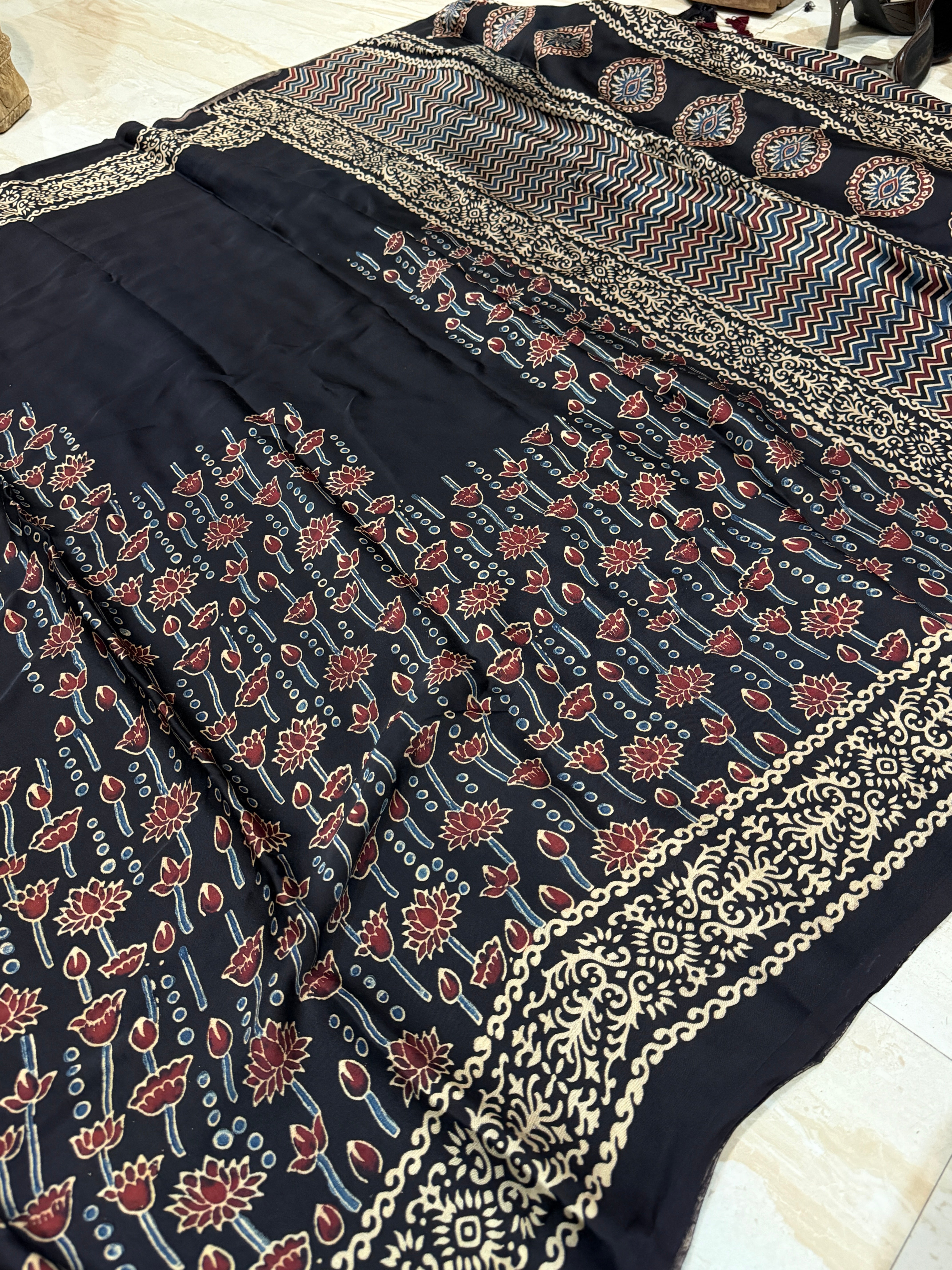 Pure Modal Silk Saree Hand Block Ajrakh Print