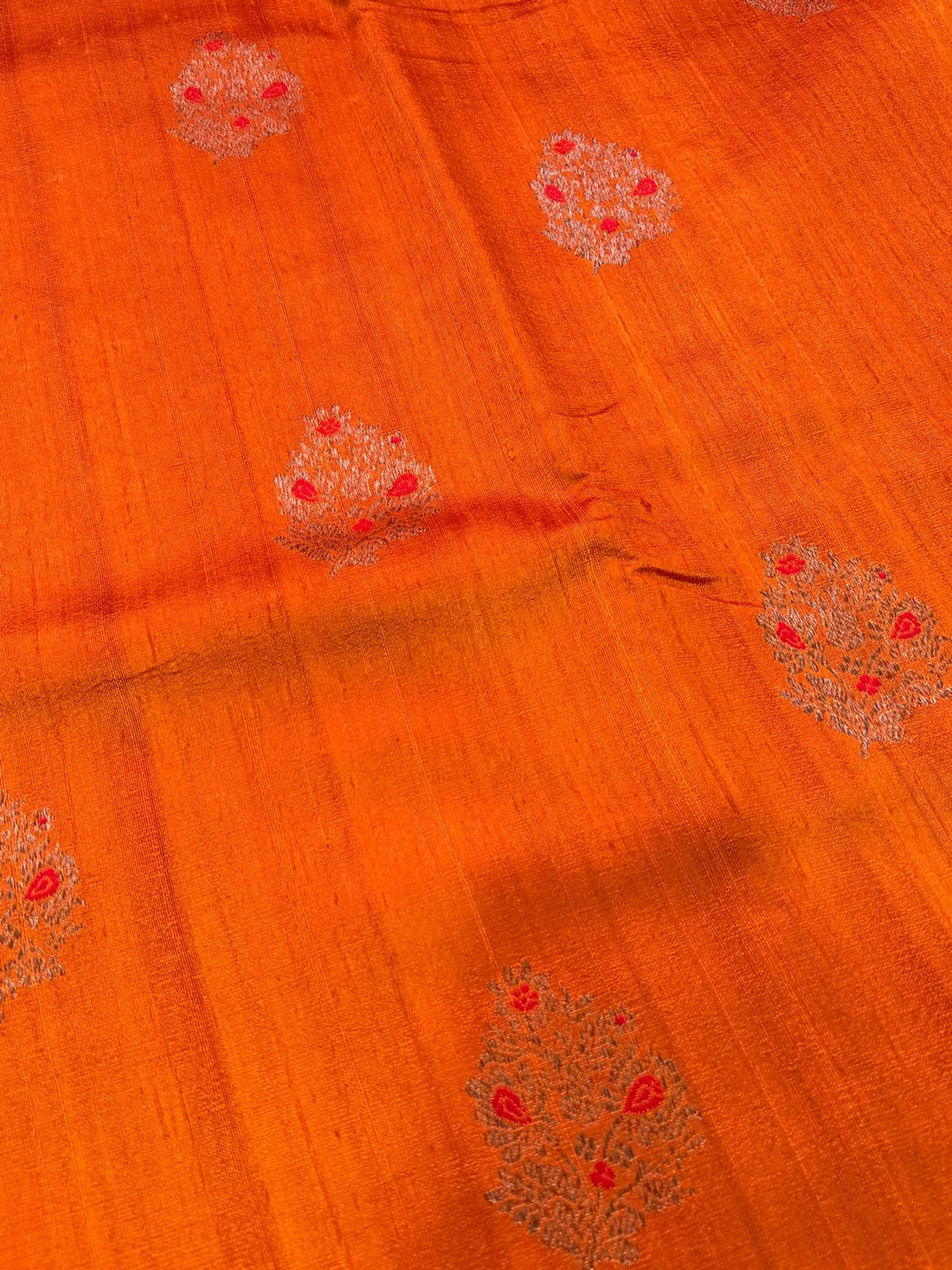 Pure Handloom Tussar Raw Silk Banarasi Saree With Meenakari