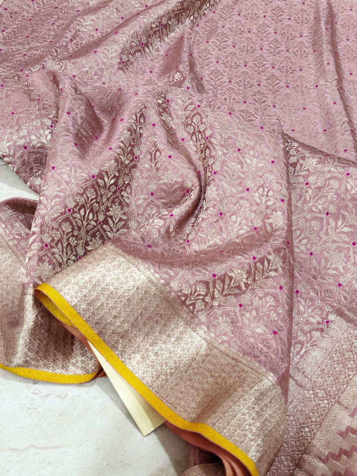 Pure Mysore Brocade Crepe Silk Saree With Meenakari Weave