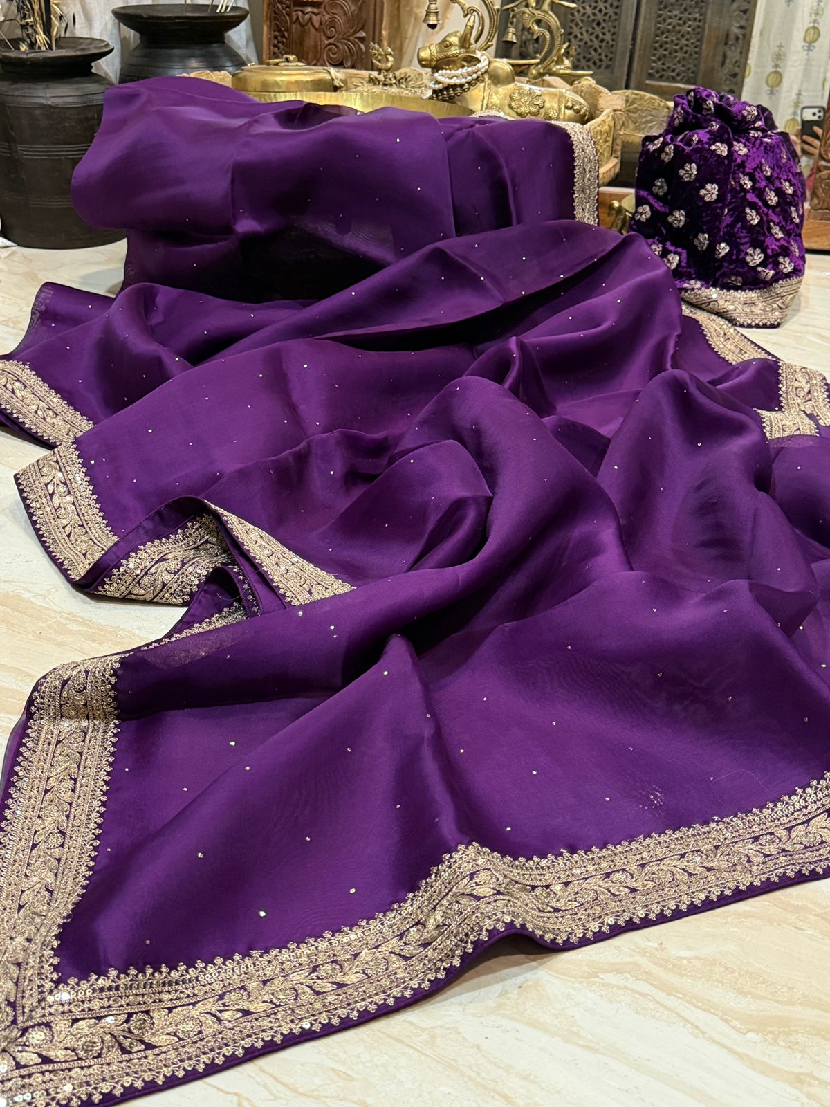 Sabyasachi-Inspired Organza Saree with Embroidery Border