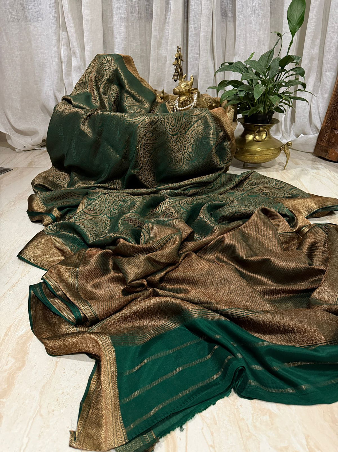 Pure Mysore Brocade Crepe Silk Saree With Antiq Zari