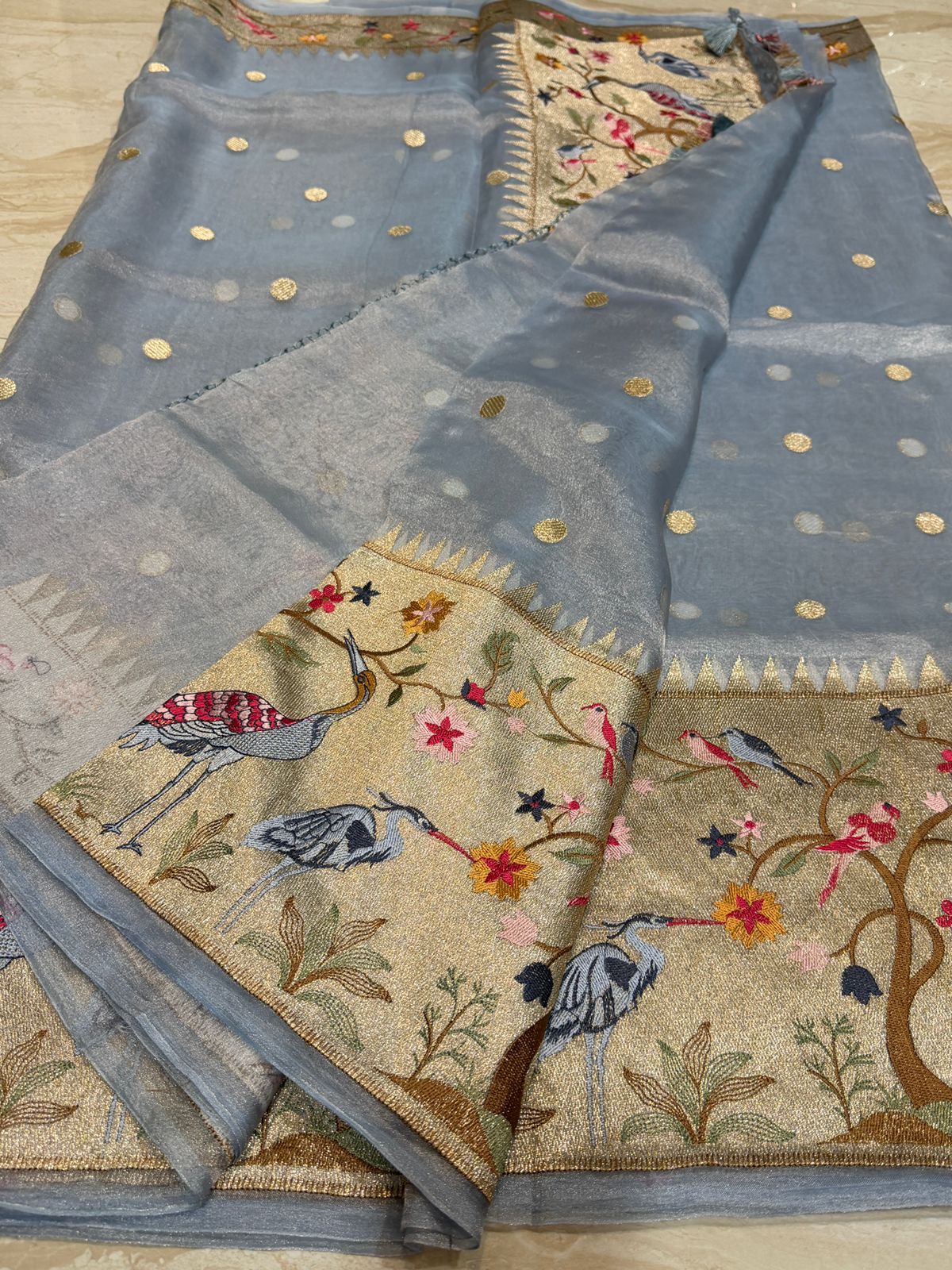 Banarasi Soft Tissue Silk Saree With Paithani Embroidery Border