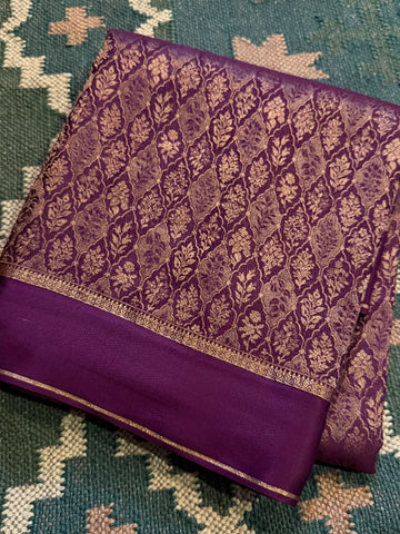 Pure Mysore Brocade Crepe Silk Saree With Antiq Zari Weave