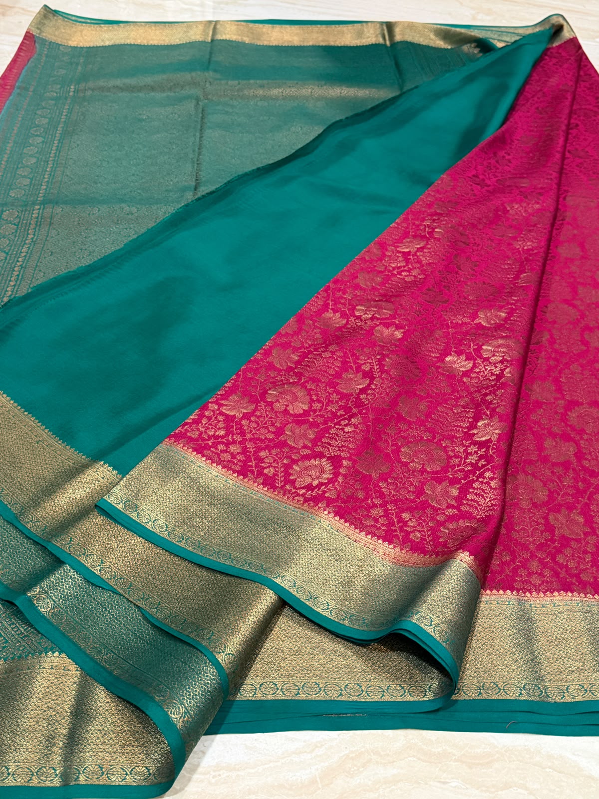 Mysore Brocade Crepe Silk With Antiq Zari Weave