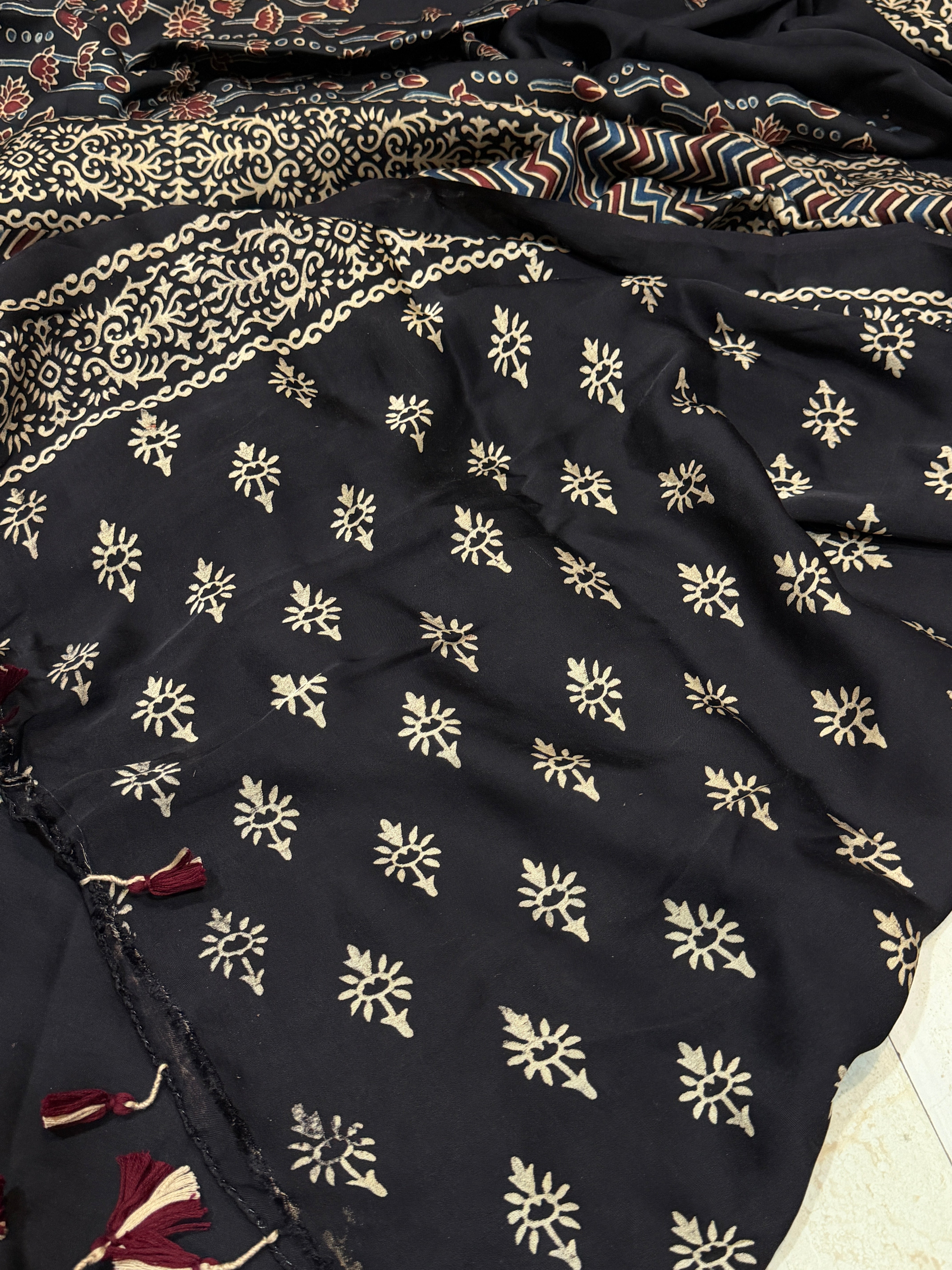 Pure Modal Silk Saree Hand Block Ajrakh Print