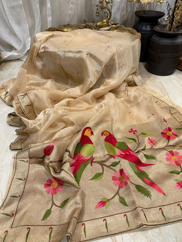 Pure Tissue Silk Saree With Single Munia Border & Designer Pallu