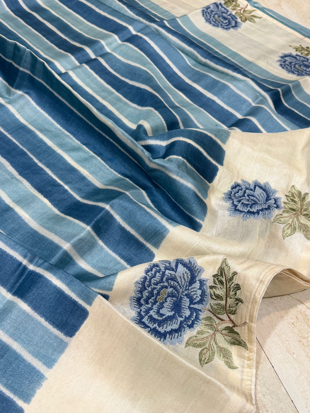Tussar Silk Hand Brush Dye Saree with Cross Stitch Embroidery Buta
