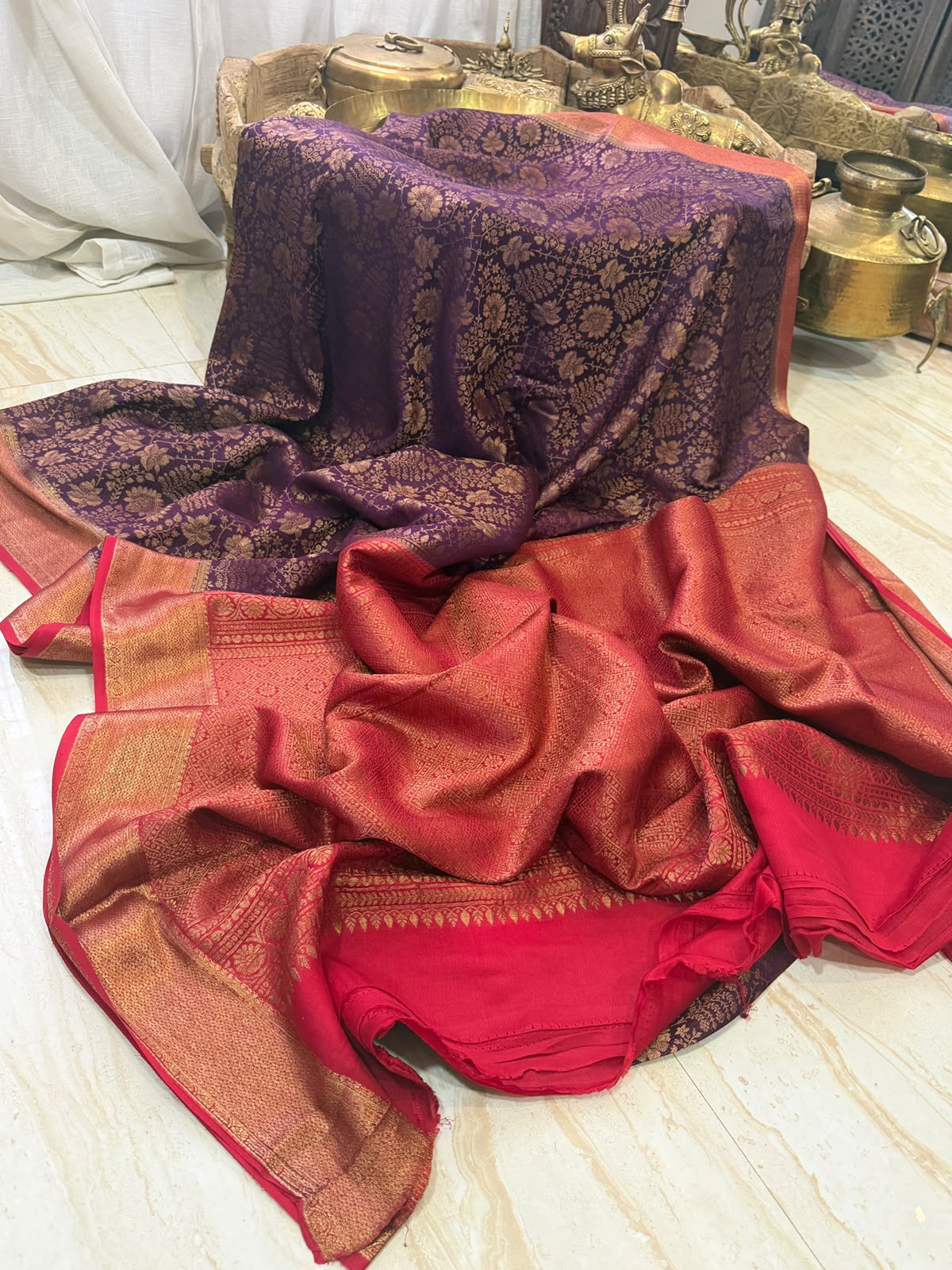Mysore Brocade Crepe Silk Saree with Antique Zari Weave – Chap Dye