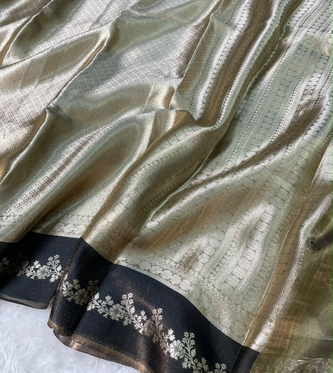 Banarasi Soft Brocade Tissue Silk Saree With Satin Patta Border