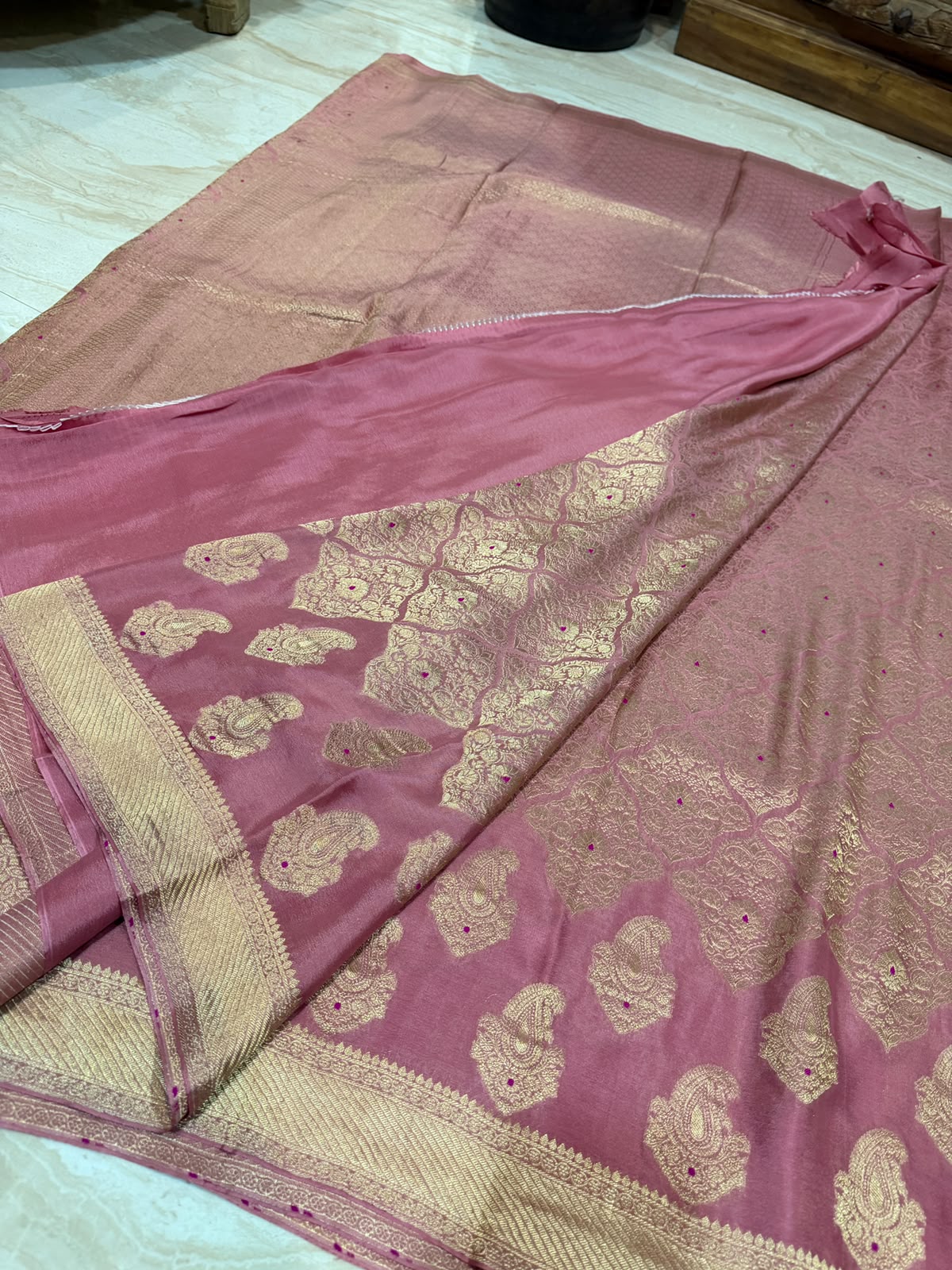 Pure Mysore Brocade Crepe Silk Saree With Zari Weave