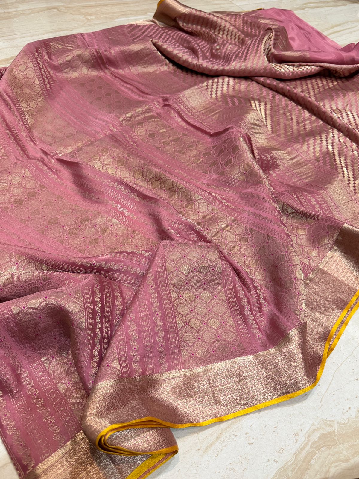 Pure Mysore Brocade Crepe Silk Saree With Meenakari Weave