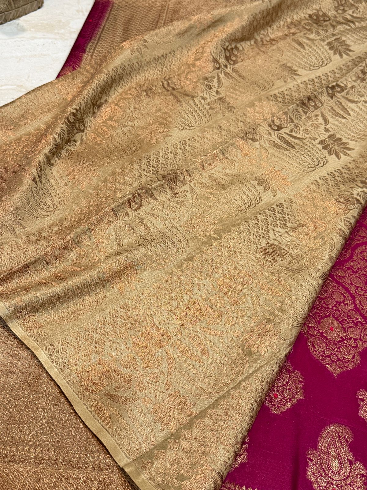 Pure Mysore Brocade Crepe Silk Saree With Meenakari Weave