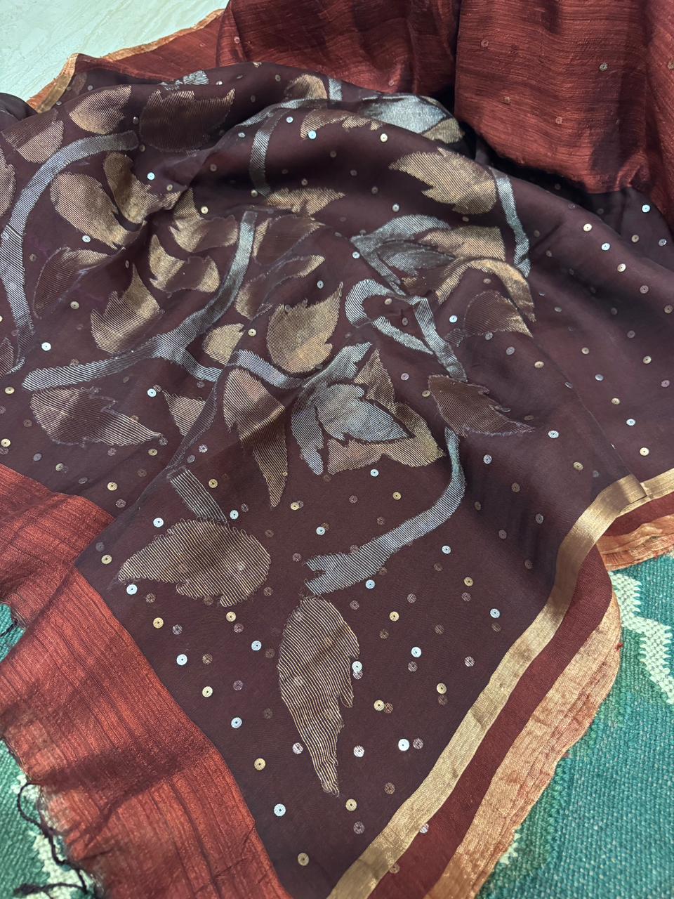 Premium Pure Matka Silk Jamdani Saree with Sequins Work