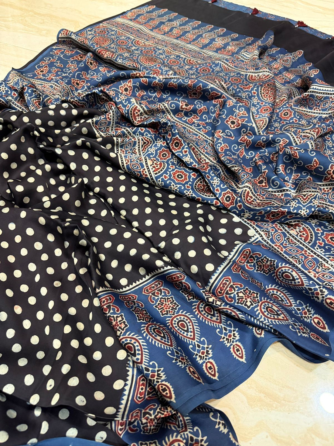Pure Modal Silk Saree Hand Block Ajrakh Print