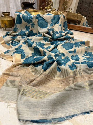 Banarasi Munga Digital Print Saree with Ghachi Tussar Pallu