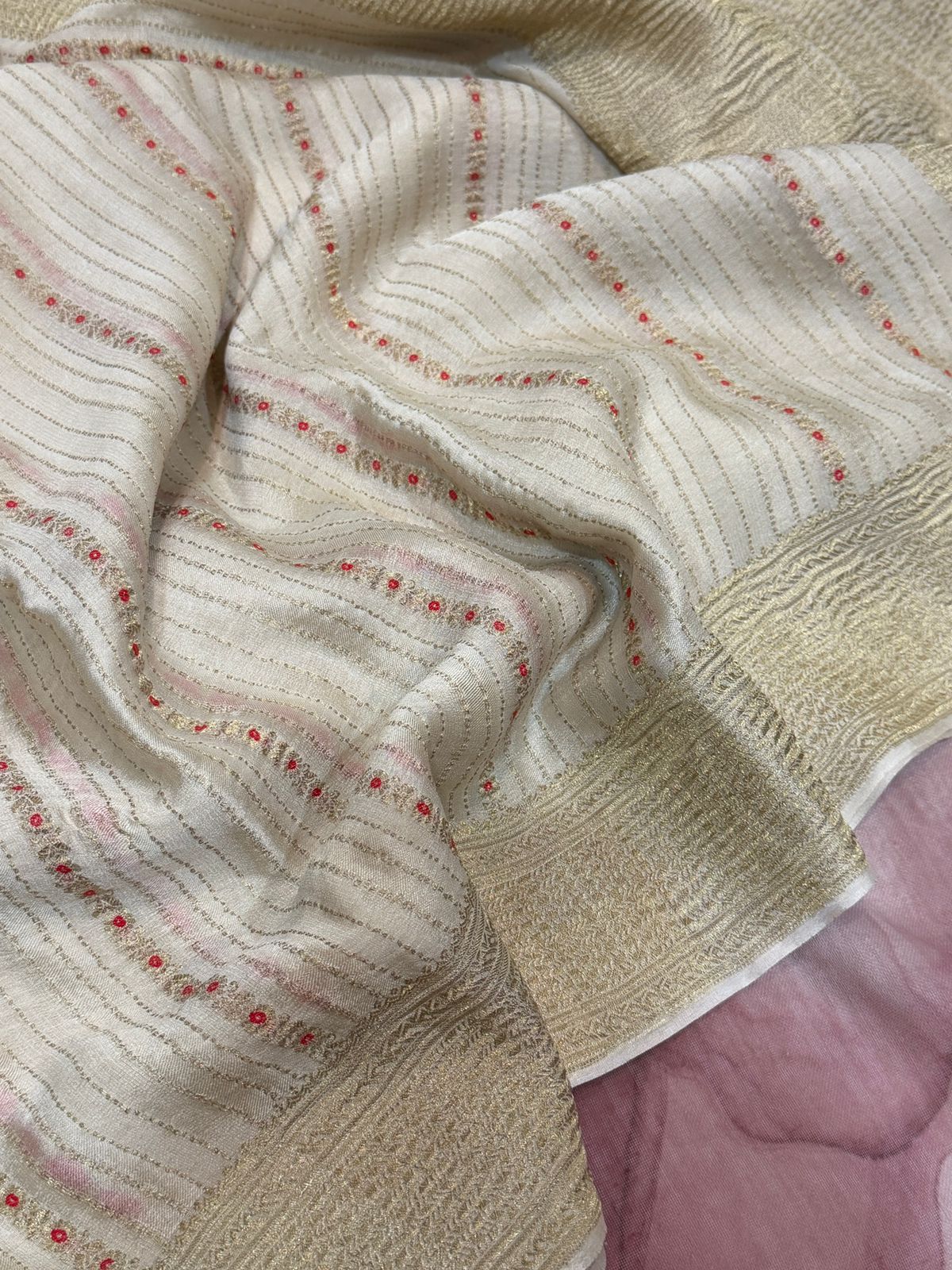 Pure Mysore Brocade Crush Zari Meenakari Weave Crepe Silk Saree