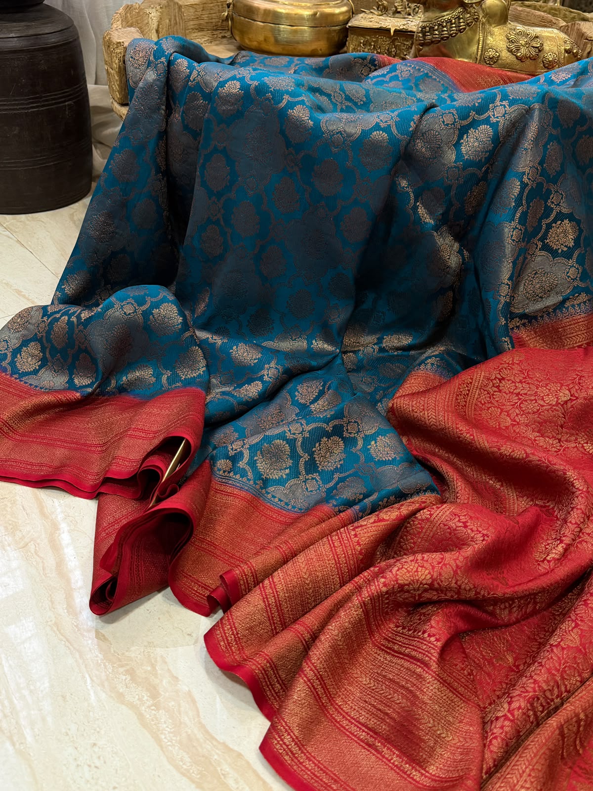 Pure Mysore Brocade Crepe Silk Saree With Antiq Zari Weave