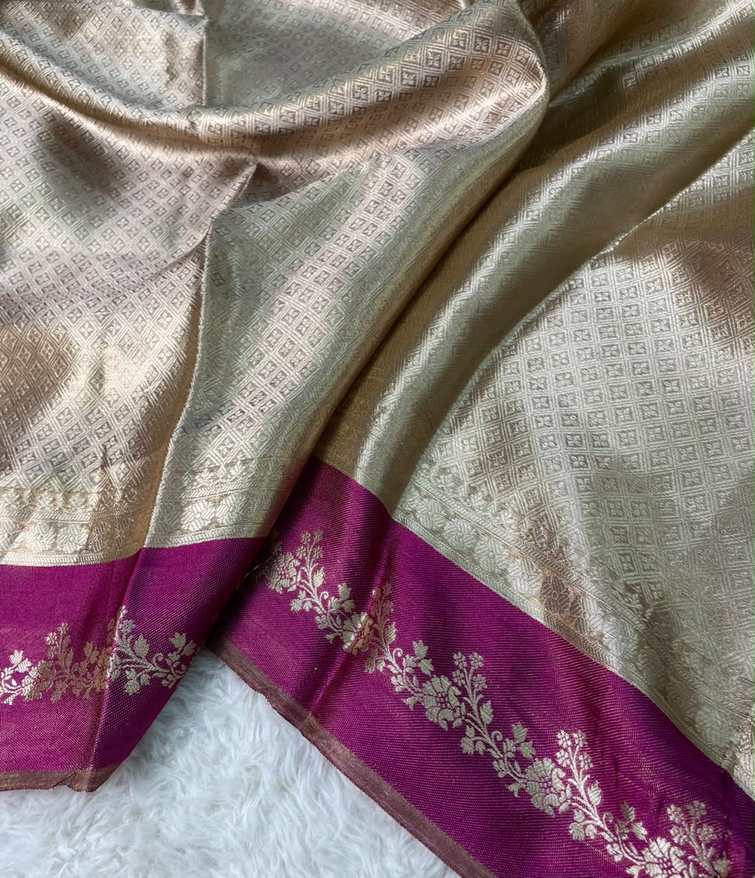 Banarasi Soft Brocade Tissue Silk Saree With Satin Patta Border