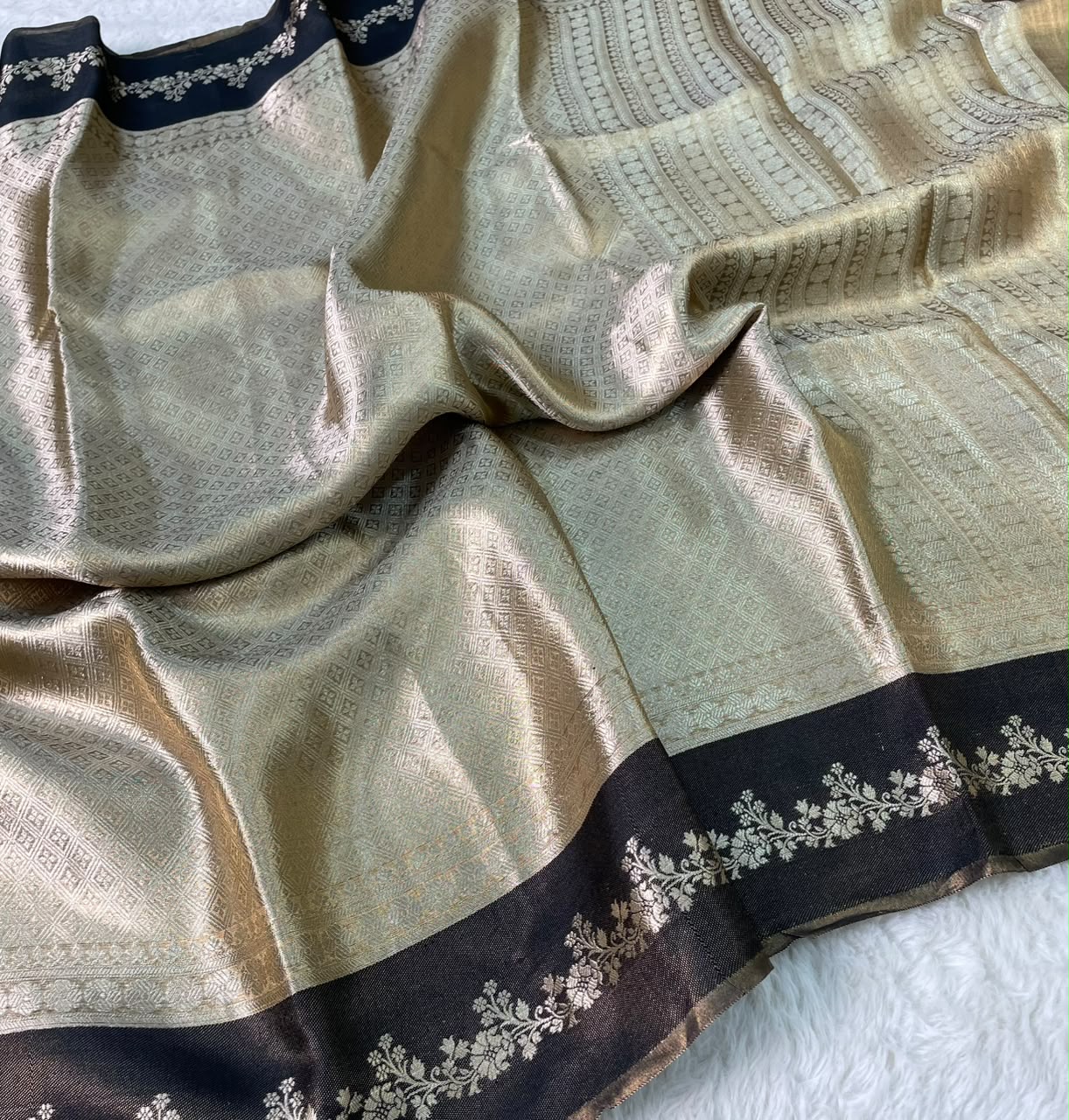 Banarasi Soft Brocade Tissue Silk Saree With Satin Patta Border