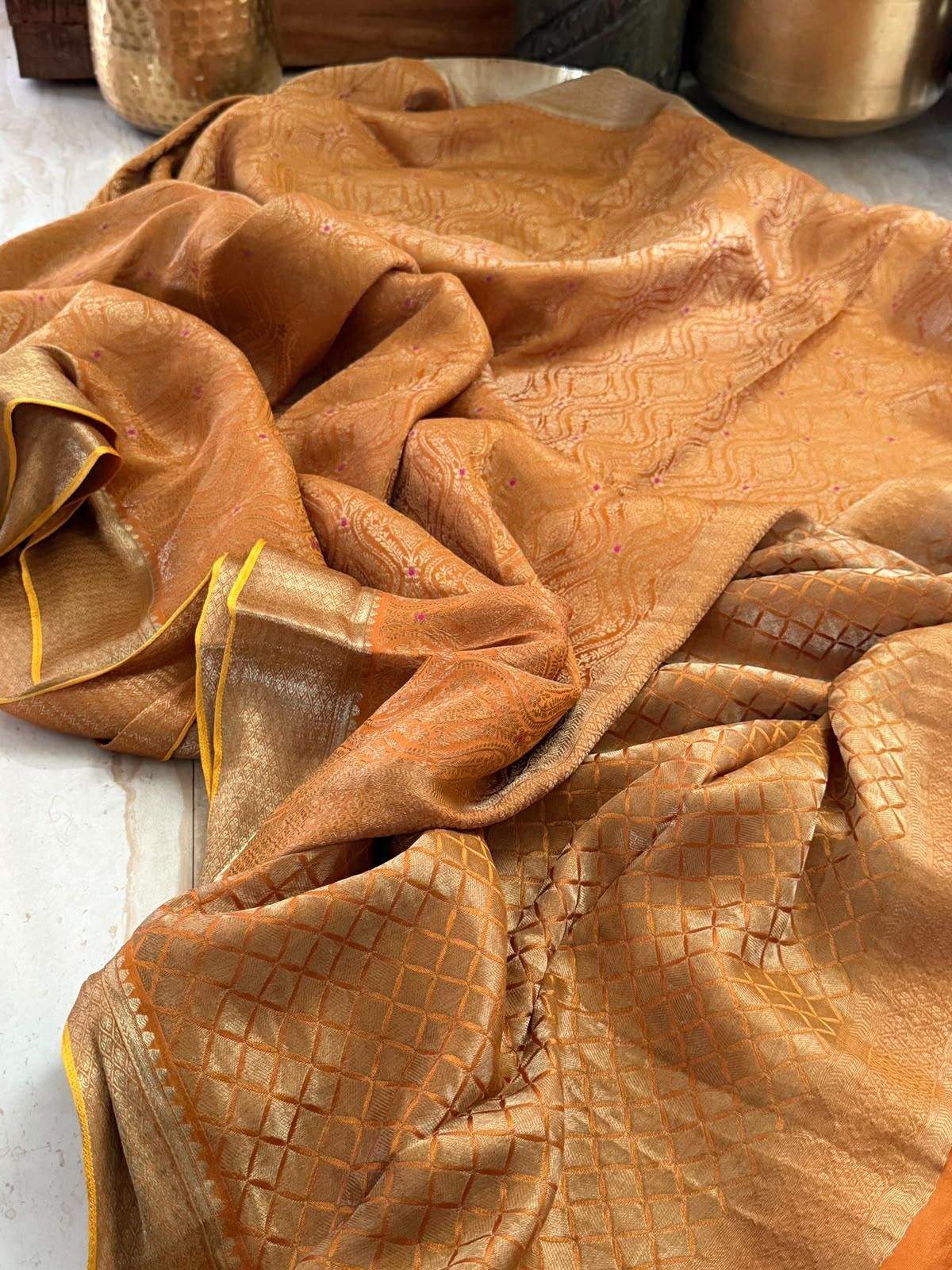 Pure Mysore Brocade Crepe Silk Saree With Meenakari Weave