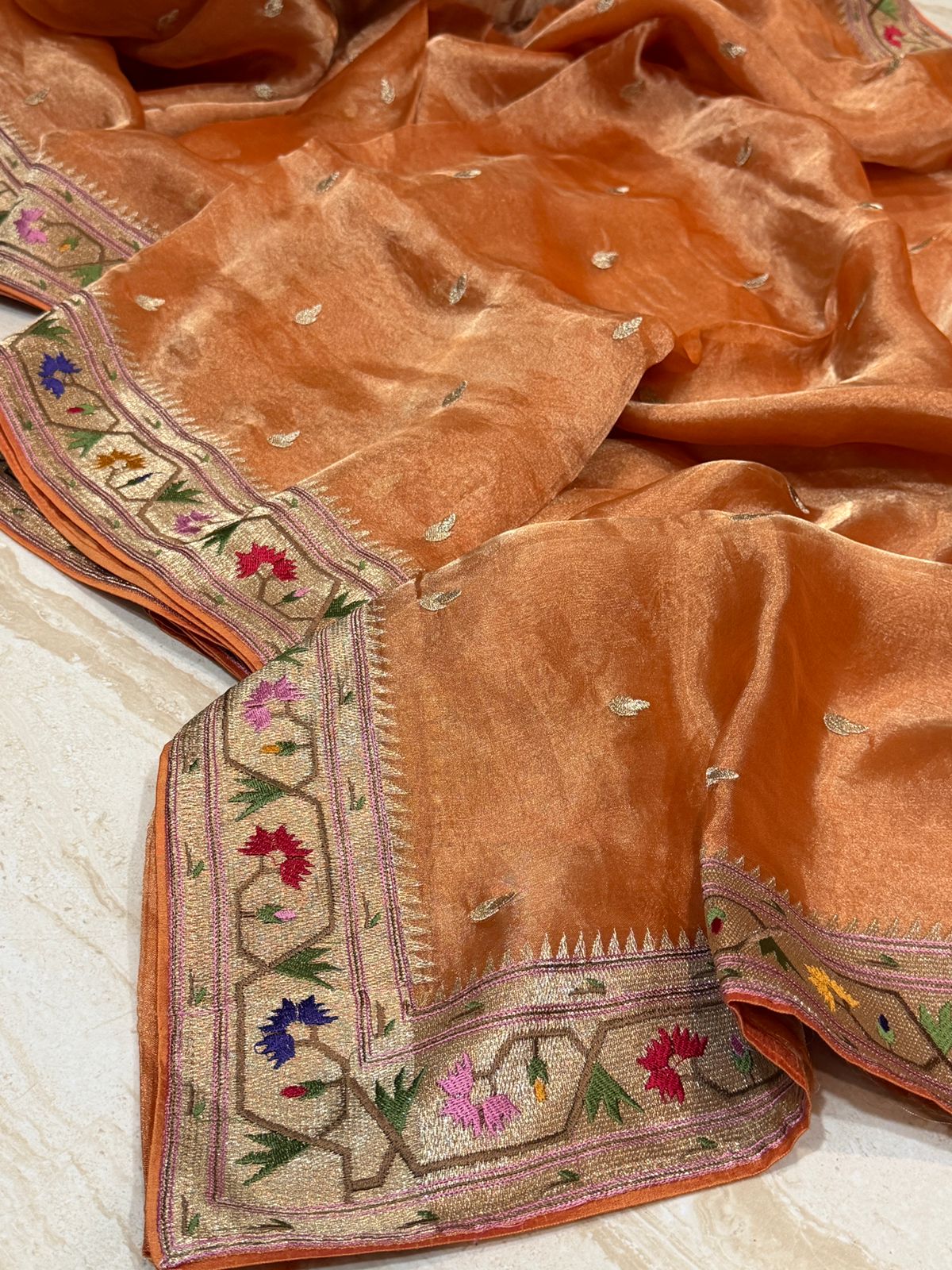 Premium Soft Tissue Silk Saree With Paithani Embroidery Border