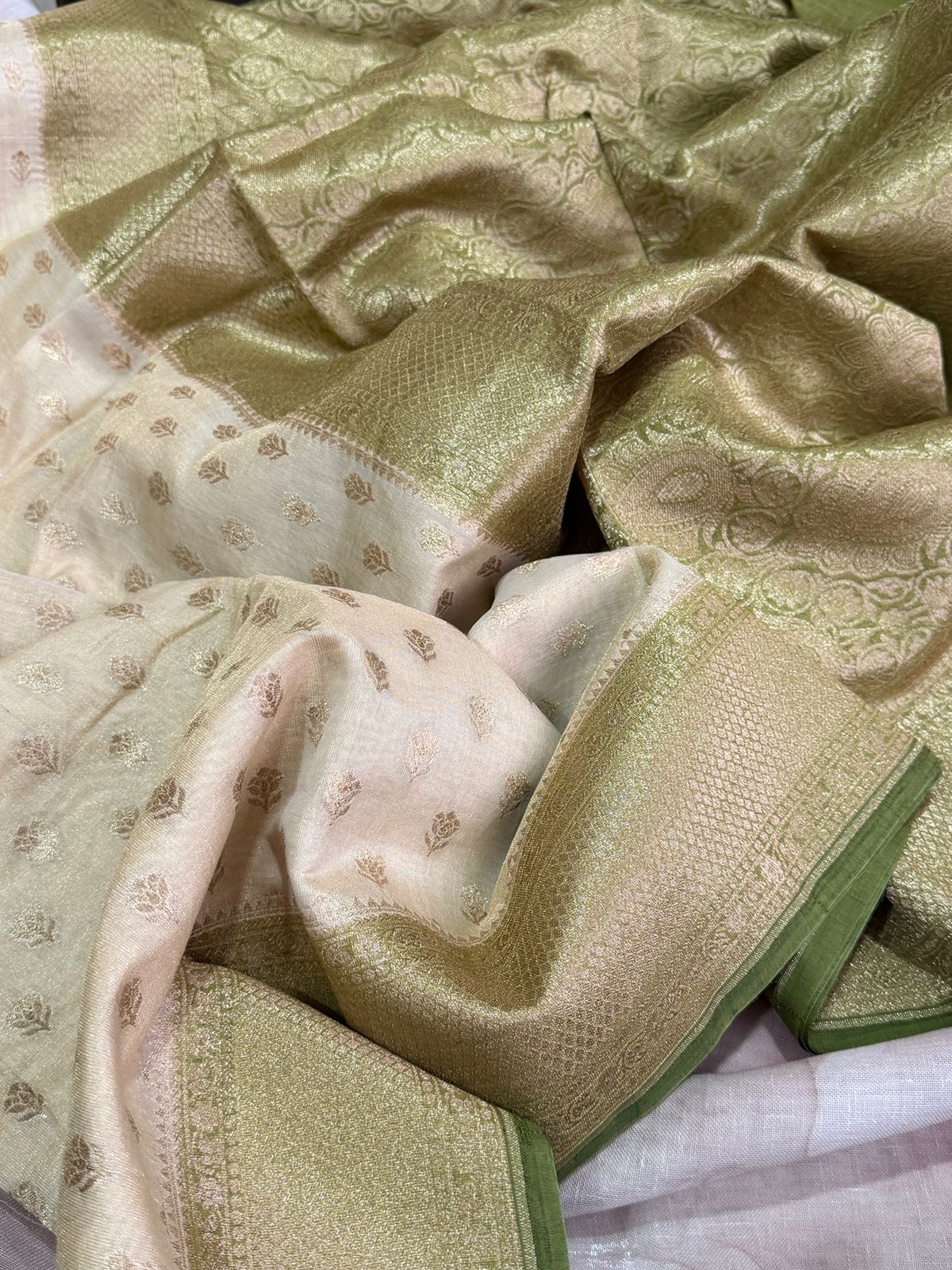 Banarasi Chanderi Soft Tissue Silk Saree With Zari Butta All Over