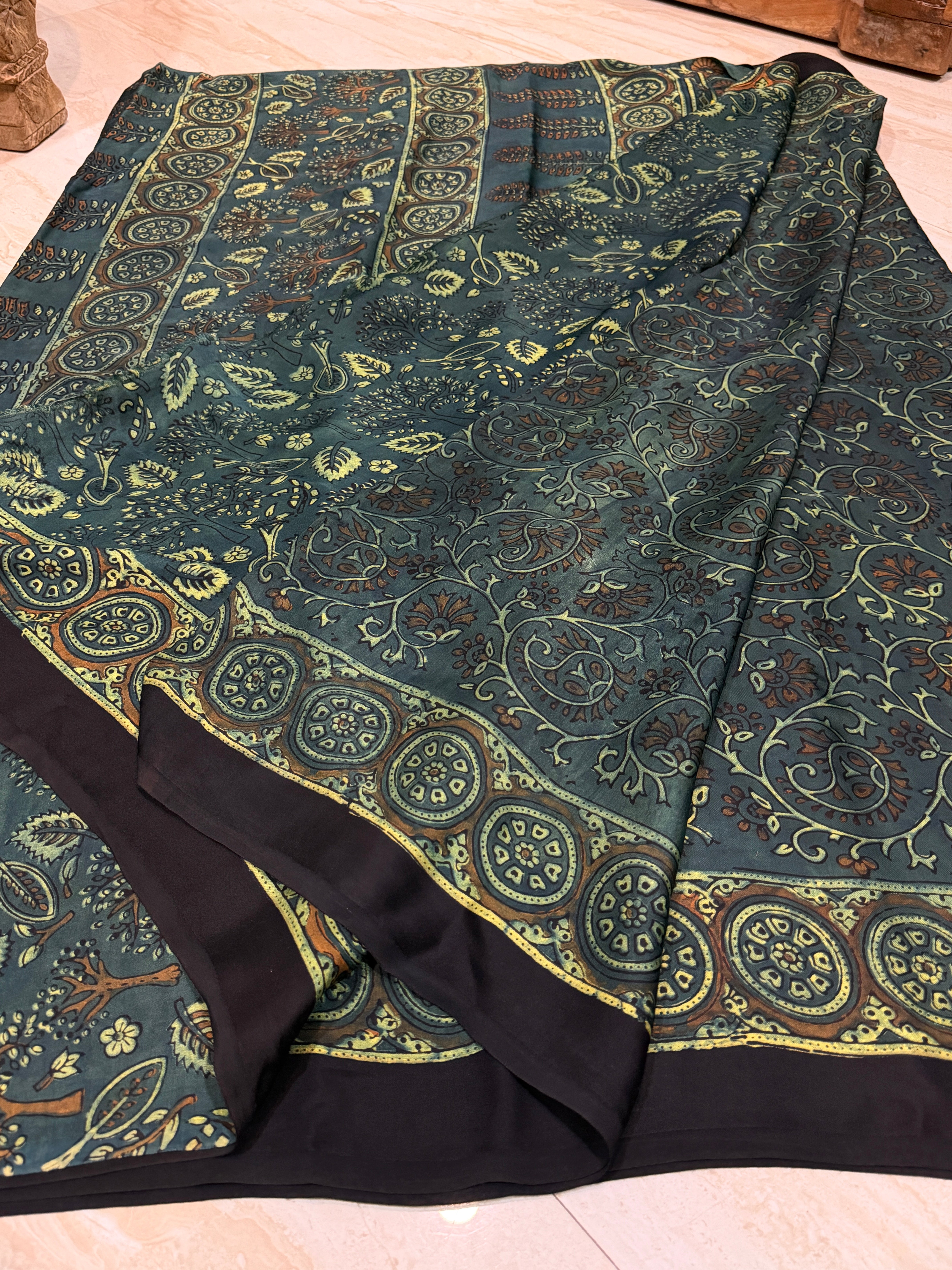 Pure Modal Silk Saree Hand Block Ajrakh Print