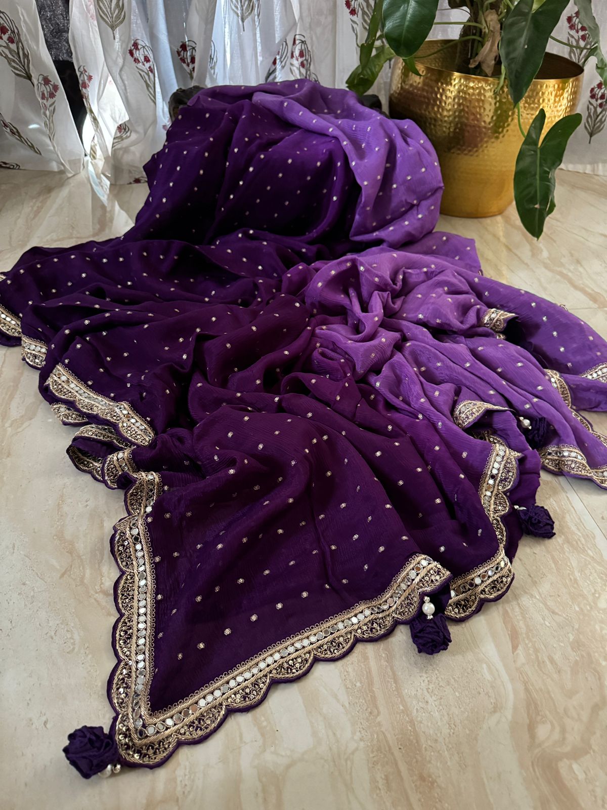 Designer Chiffon Hand Zardozi Embroidery Saree With Blouse