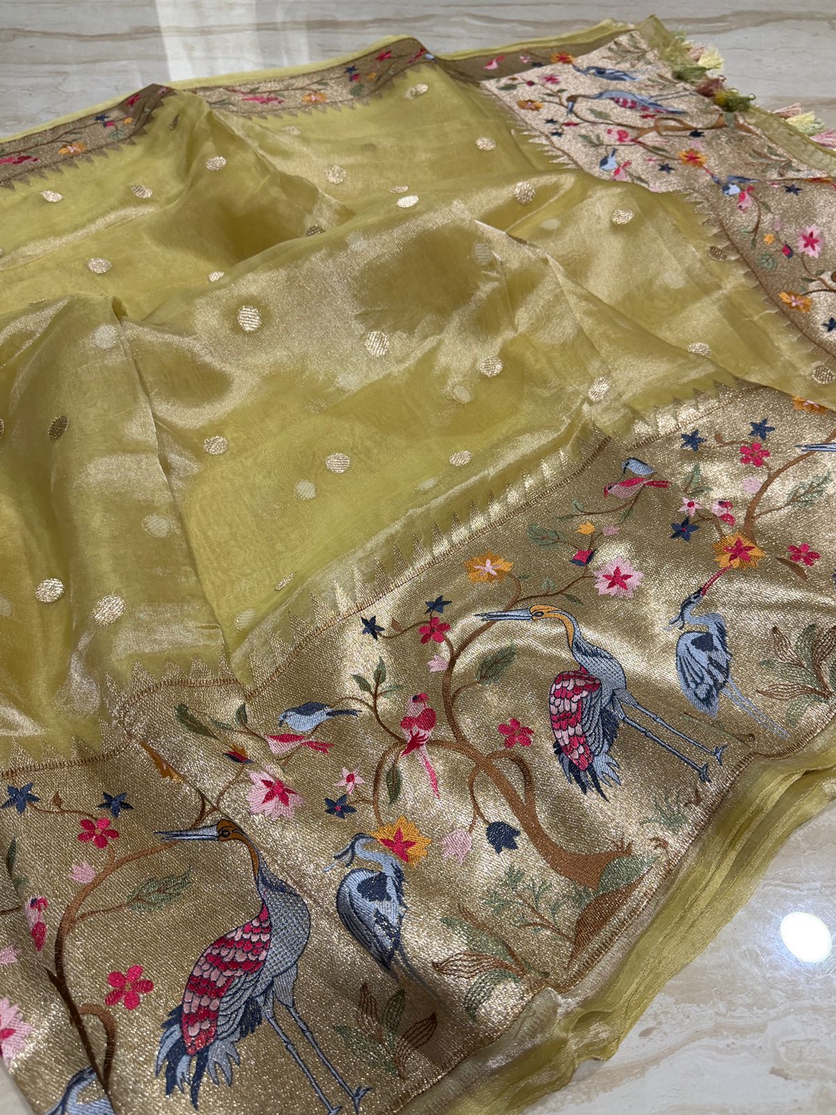 Banarasi Soft Tissue Silk Saree With Paithani Embroidery Border