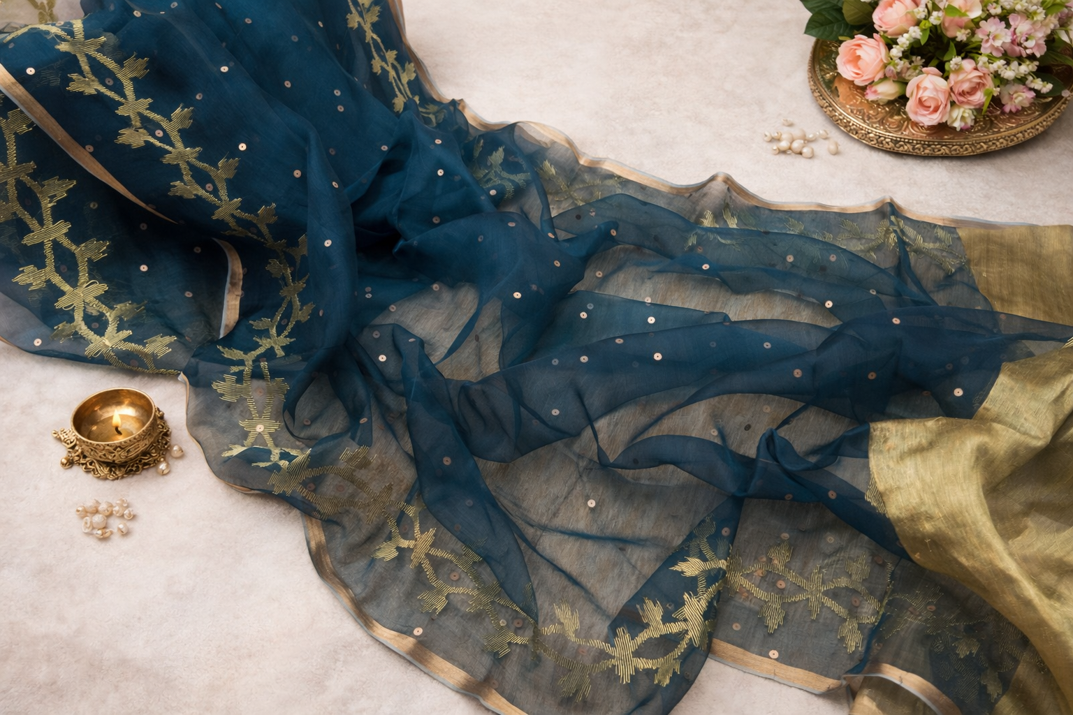 Pure Resham Silk Saree With Jamdani Weave