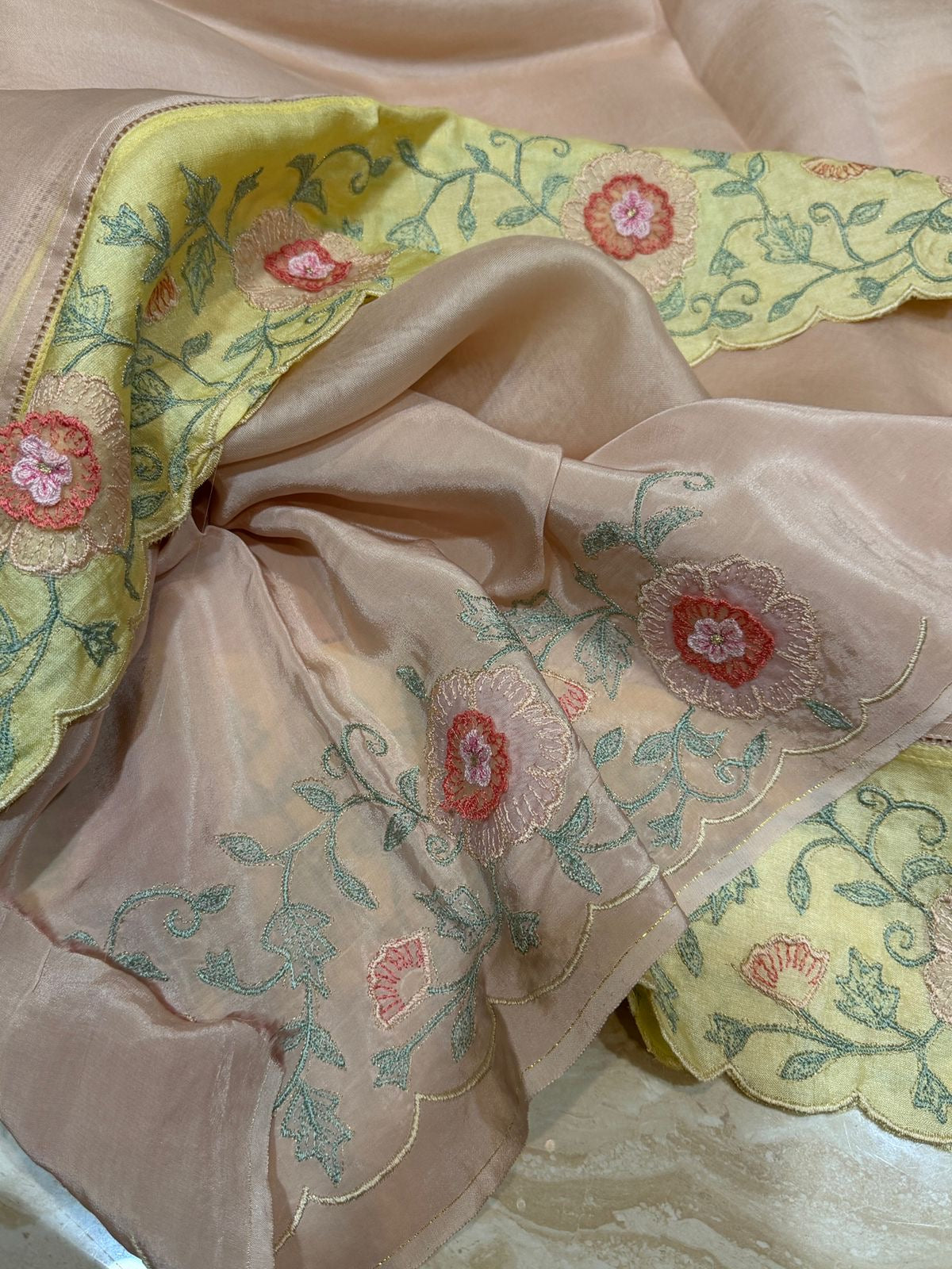 Pure Organza Silk Saree With Embroidery Appliqué Border
