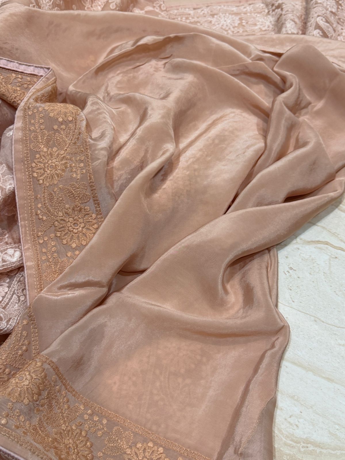 Pure Organza Sik Saree With Machine Embroidery Chikankari Work All Over