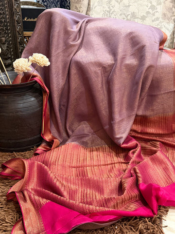 Mysore Brocade Crepe Silk Saree With Antiq Zari Weave