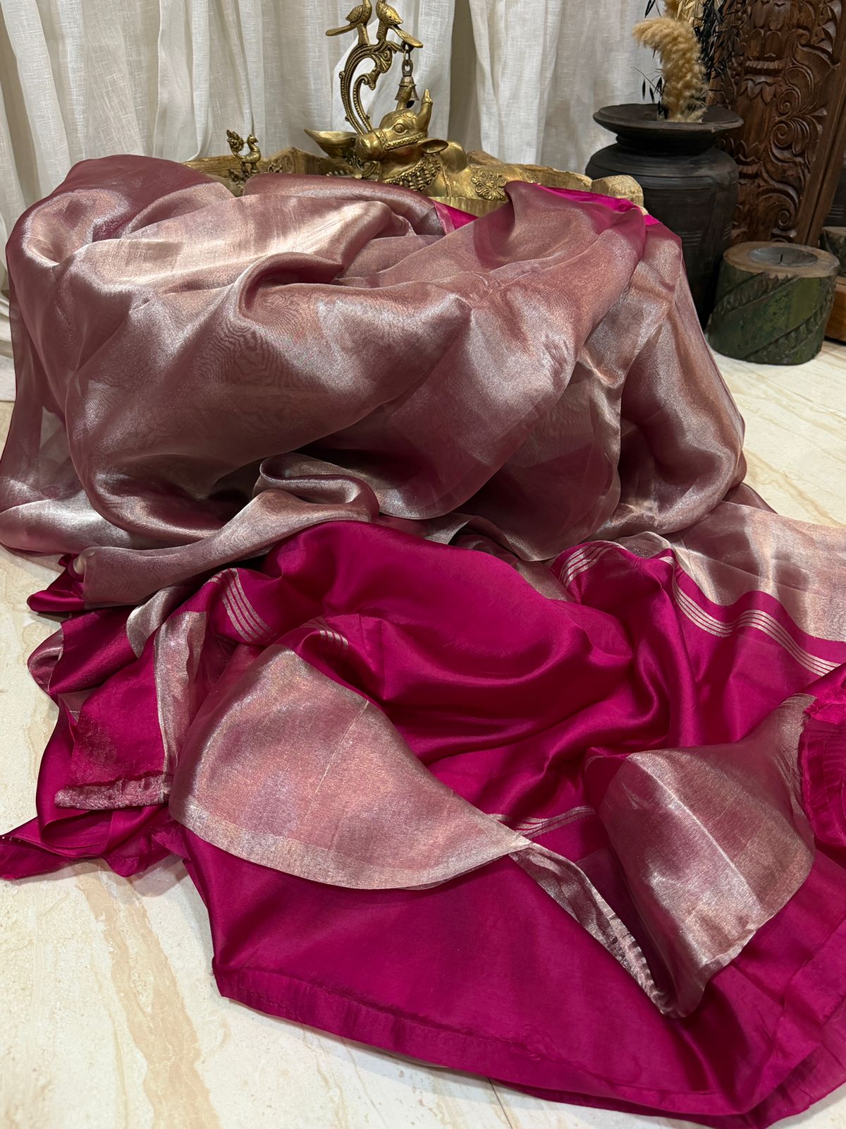 Metallic Tissue Silk Saree with Satin Patta Border