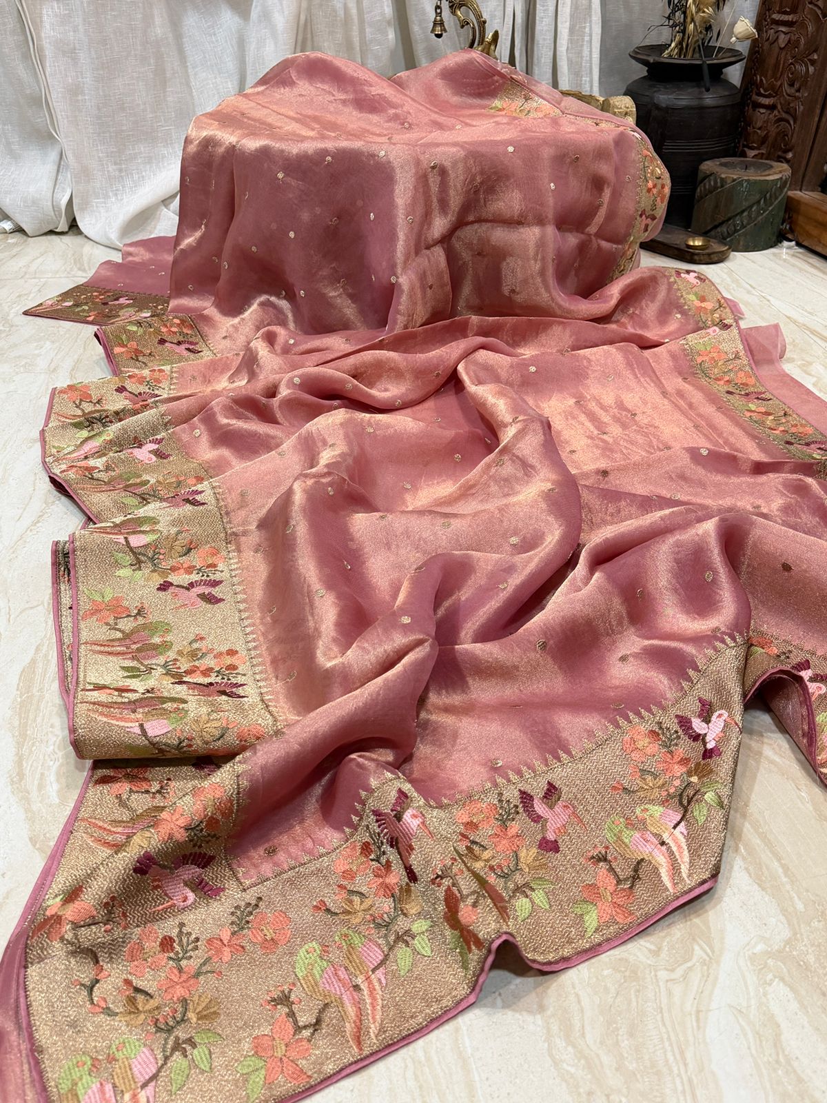 Premium Soft Tissue Silk Saree With Paithani Embroidery Border