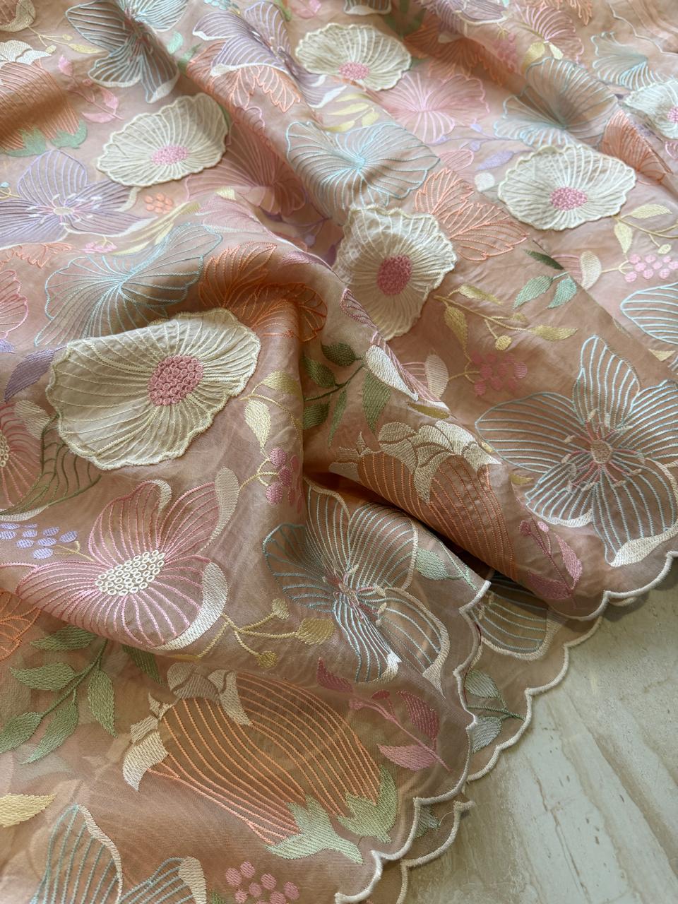 Pure Organza Silk Saree With Intricate Appliqué Work