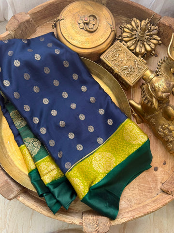 Mysore Brocade Crepe Silk Saree with Zari Weave | 3-Color Dye