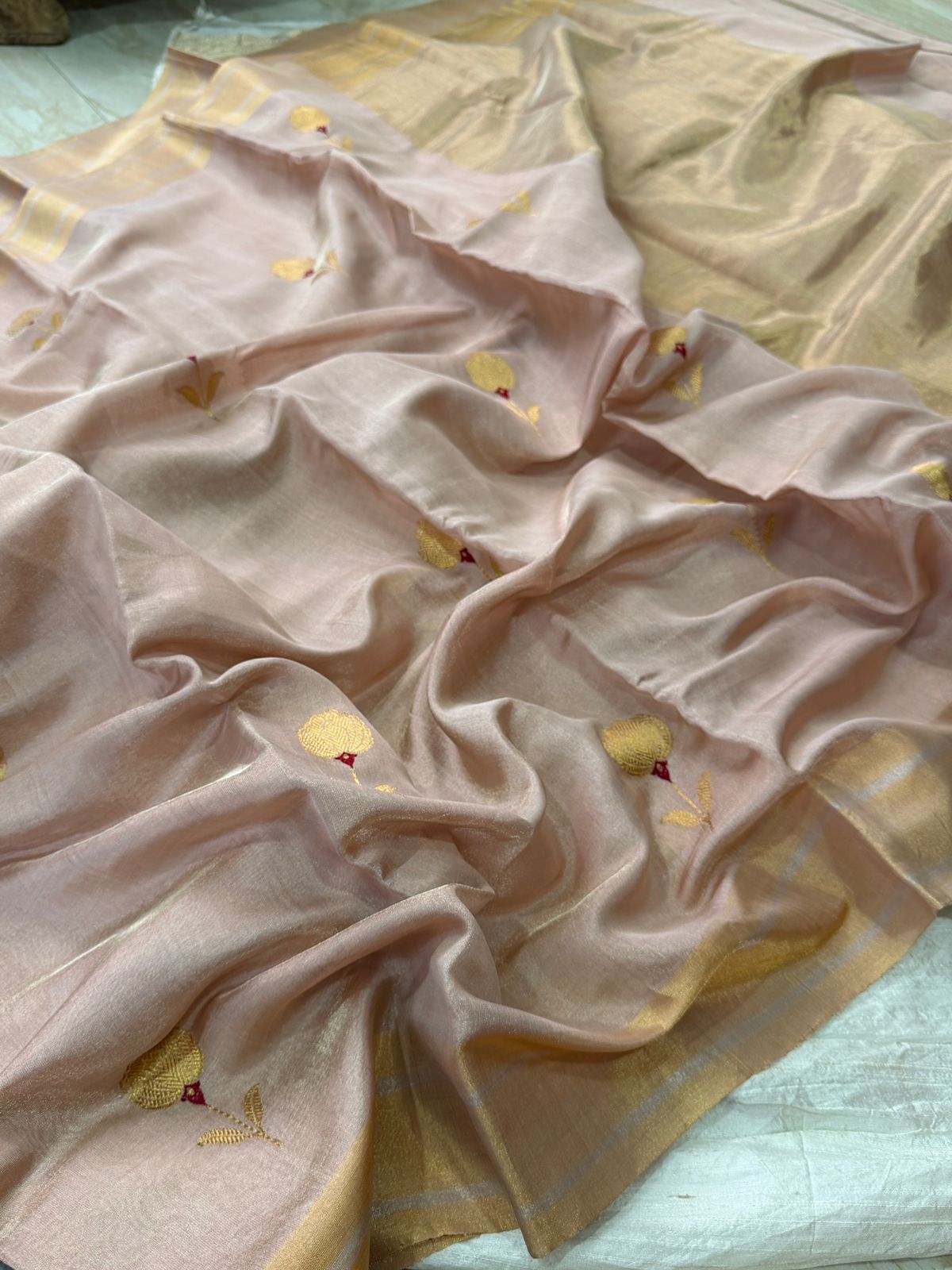 Chanderi Pattu Tissue Silk Saree with Ek Naliya Weave Butta